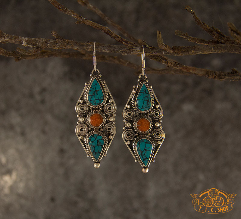 Tibetan Ornament Inlay Earrings