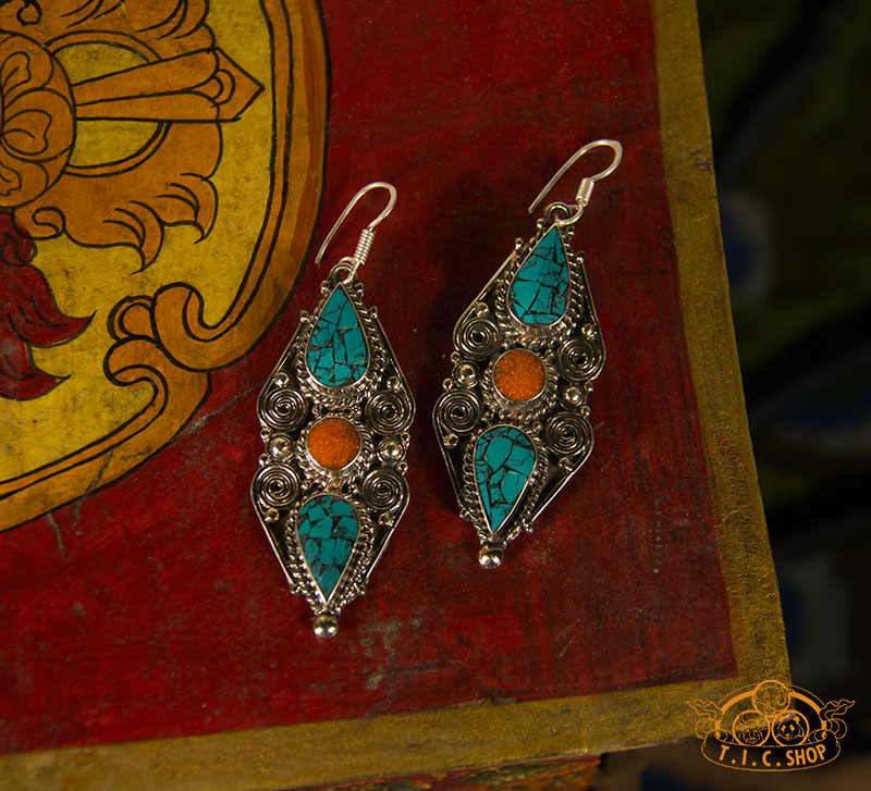 Tibetan Ornament Inlay Earrings