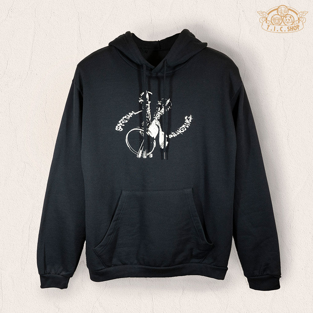 Front view of Spiritual Awakening hoodie with traditional Vajra and Bell pattern.