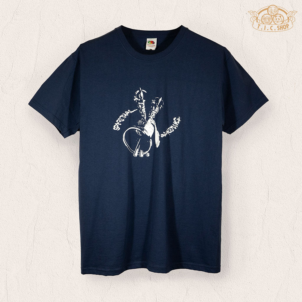 Front view of Spiritual Awakening men's T-shirt with Vajra and Bell pattern.