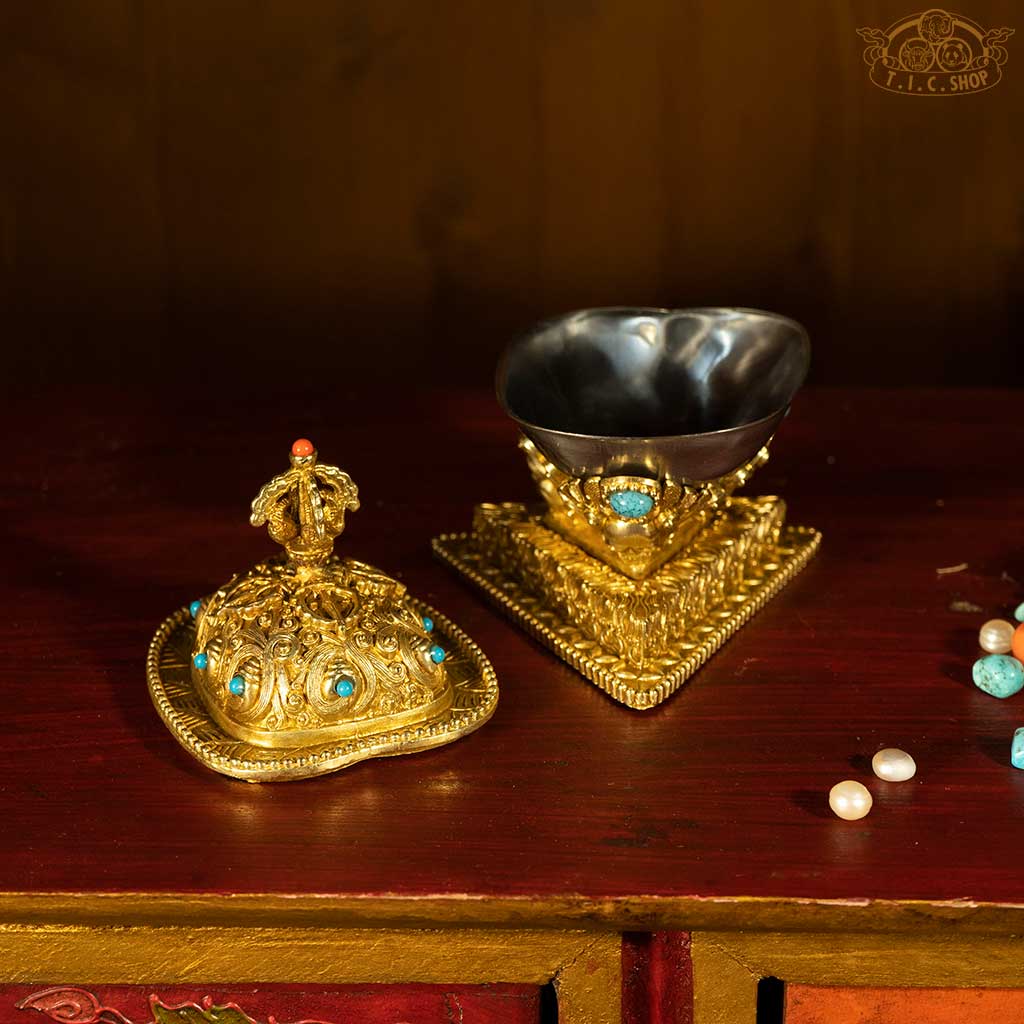 Tibetan Kapala (skull cup) for Vajrayana rituals, 10x8 cm, handcrafted spiritual artifact for meditation and Buddhist altar use.