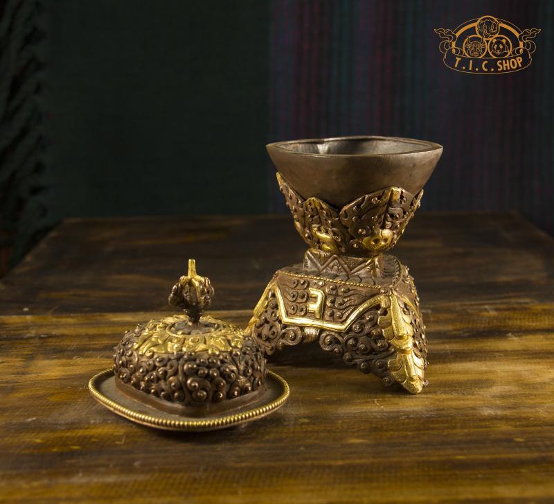 Tibetan ritual Kapala made of brass, 204 g, symbolizing impermanence and used in tantric meditation, handcrafted by Himalayan artisans.