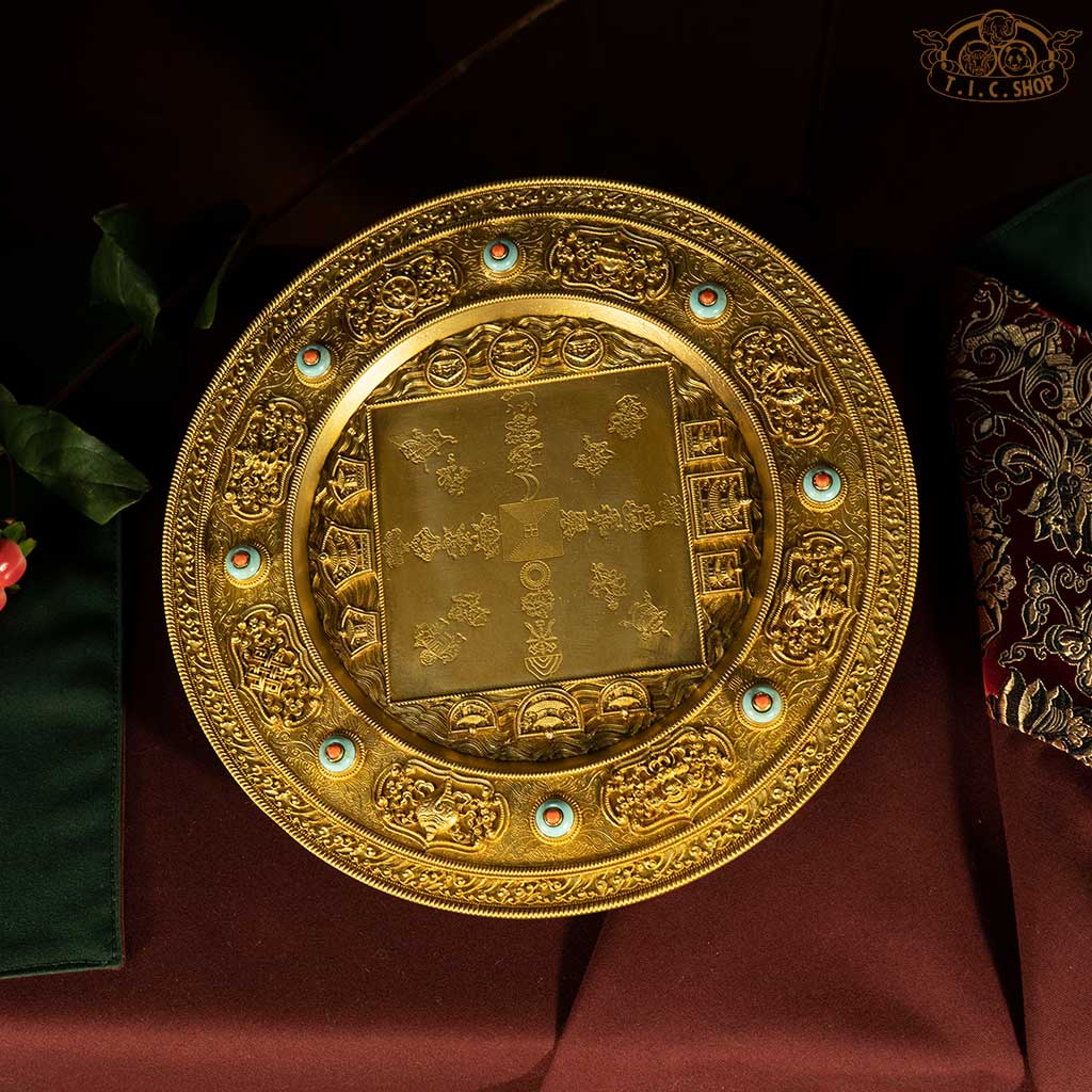 HUIBAO Mandala base plate, diameter 24 cm, engraved with the four major continents and eight sub-continents of Buddhist cosmology, supporting meditation and devotional practice