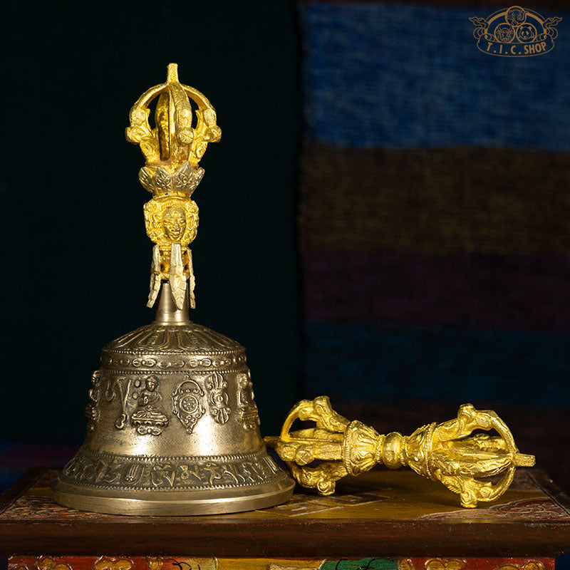 Brass Vajra Dorje and Ghanta Bell used in Tibetan Buddhist tantric rituals handcrafted by Himalayan artisans