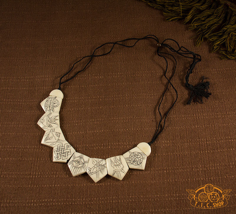 8 Auspicious Symbols Yak Bone Amulet Necklace