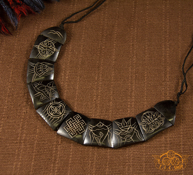8 Auspicious Symbols Yak Bone Amulet Necklace