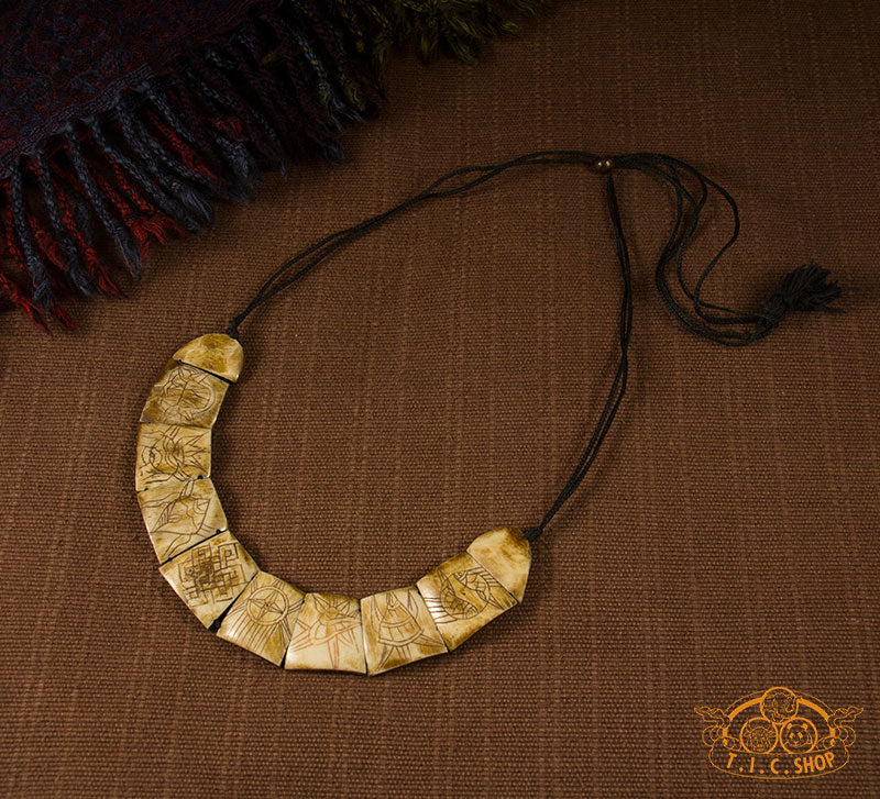 8 Auspicious Symbols Yak Bone Amulet Necklace