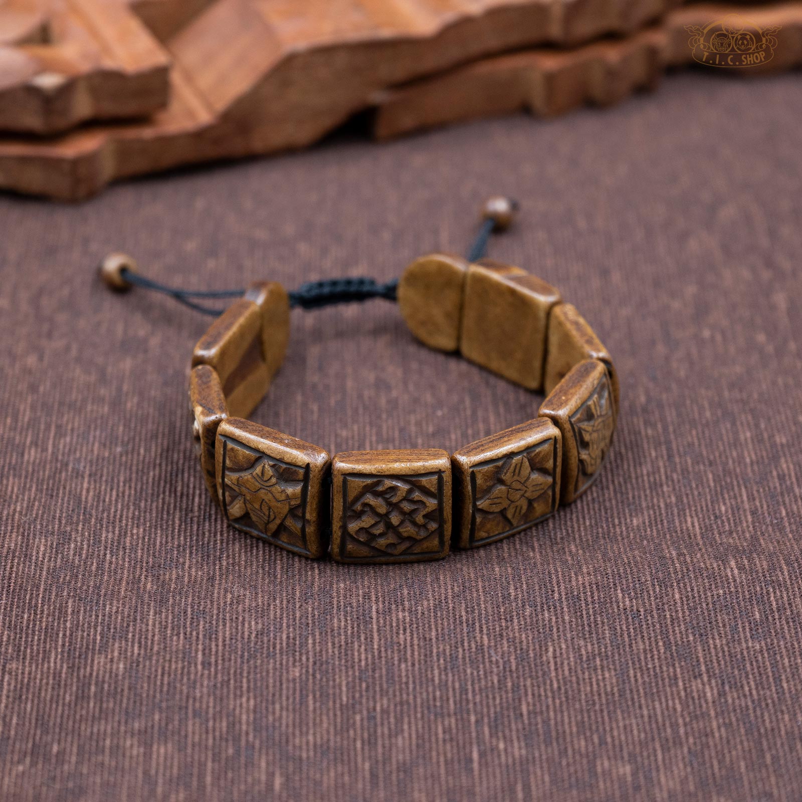 Eight Auspicious Symbols Yak Bone Amulet Bracelet