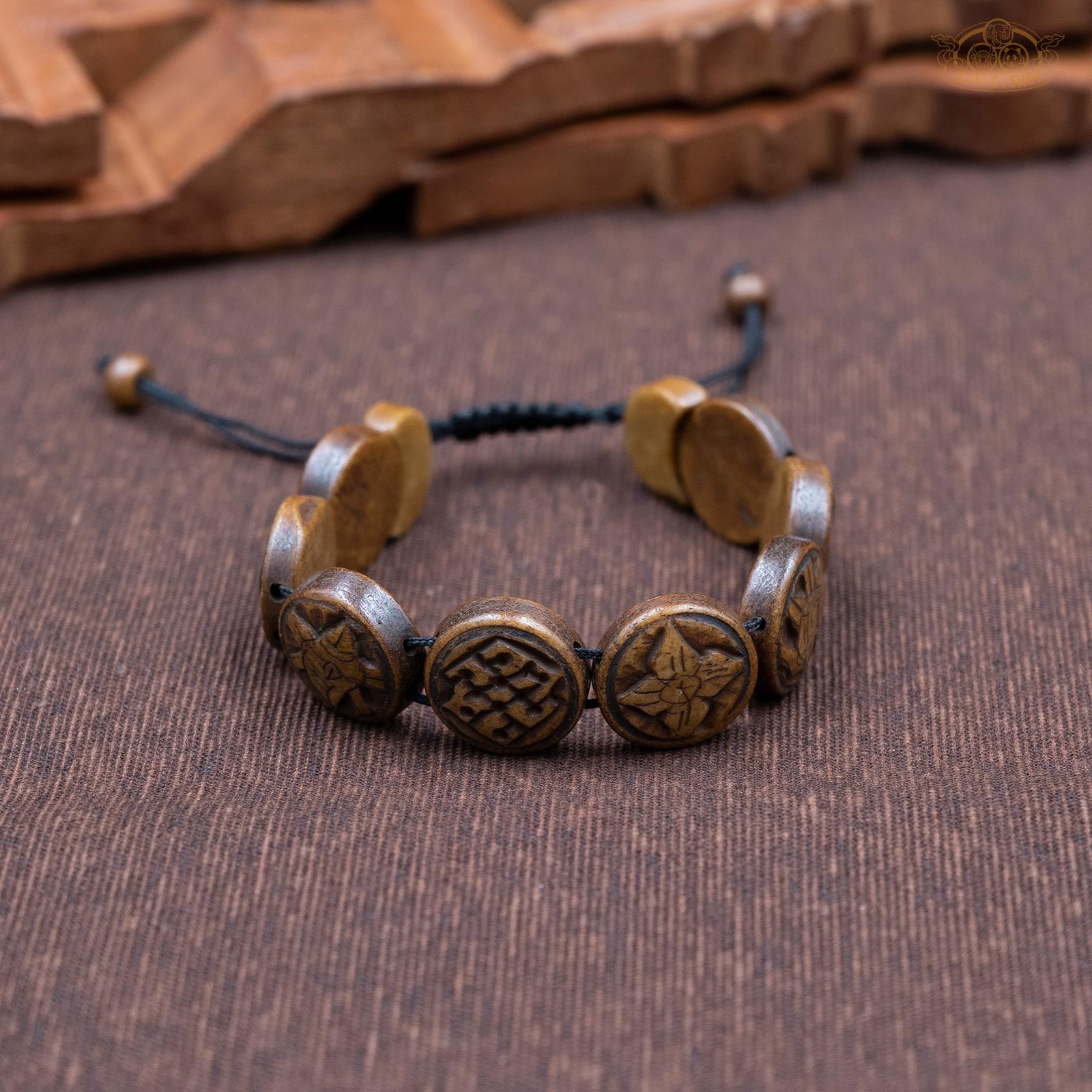 Eight Auspicious Symbols Yak Bone Amulet Bracelet