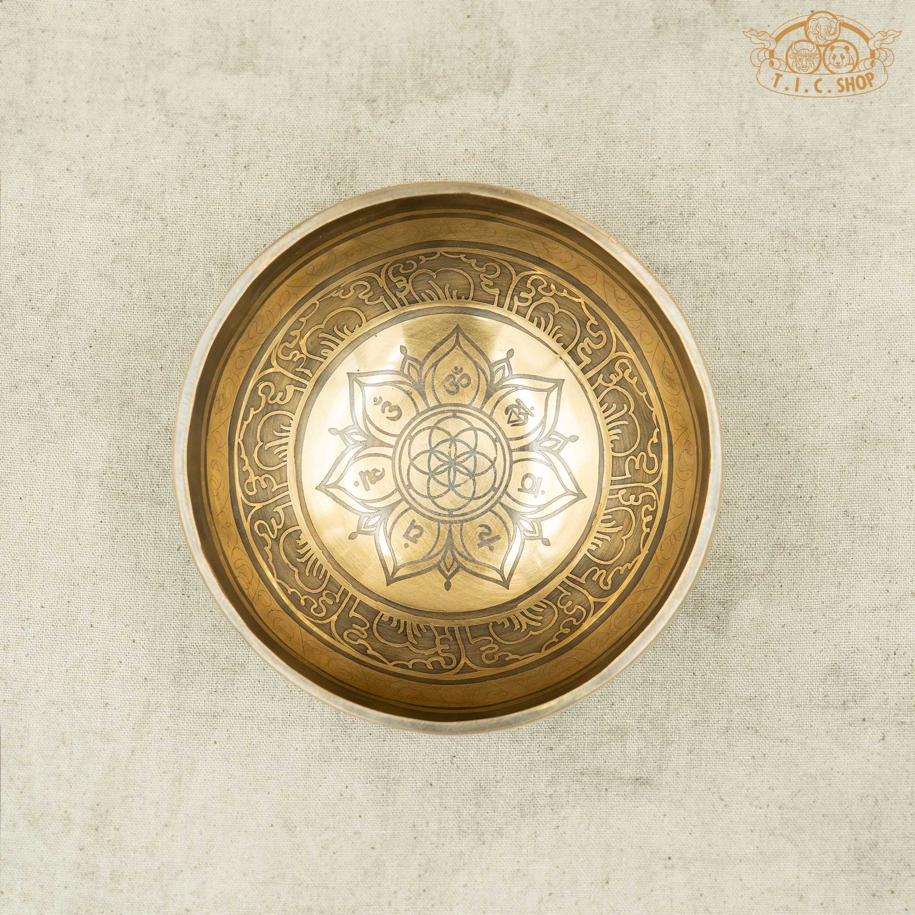 Top View of 7 Chakra Lotus Brass Singing Bowl 12.5cm