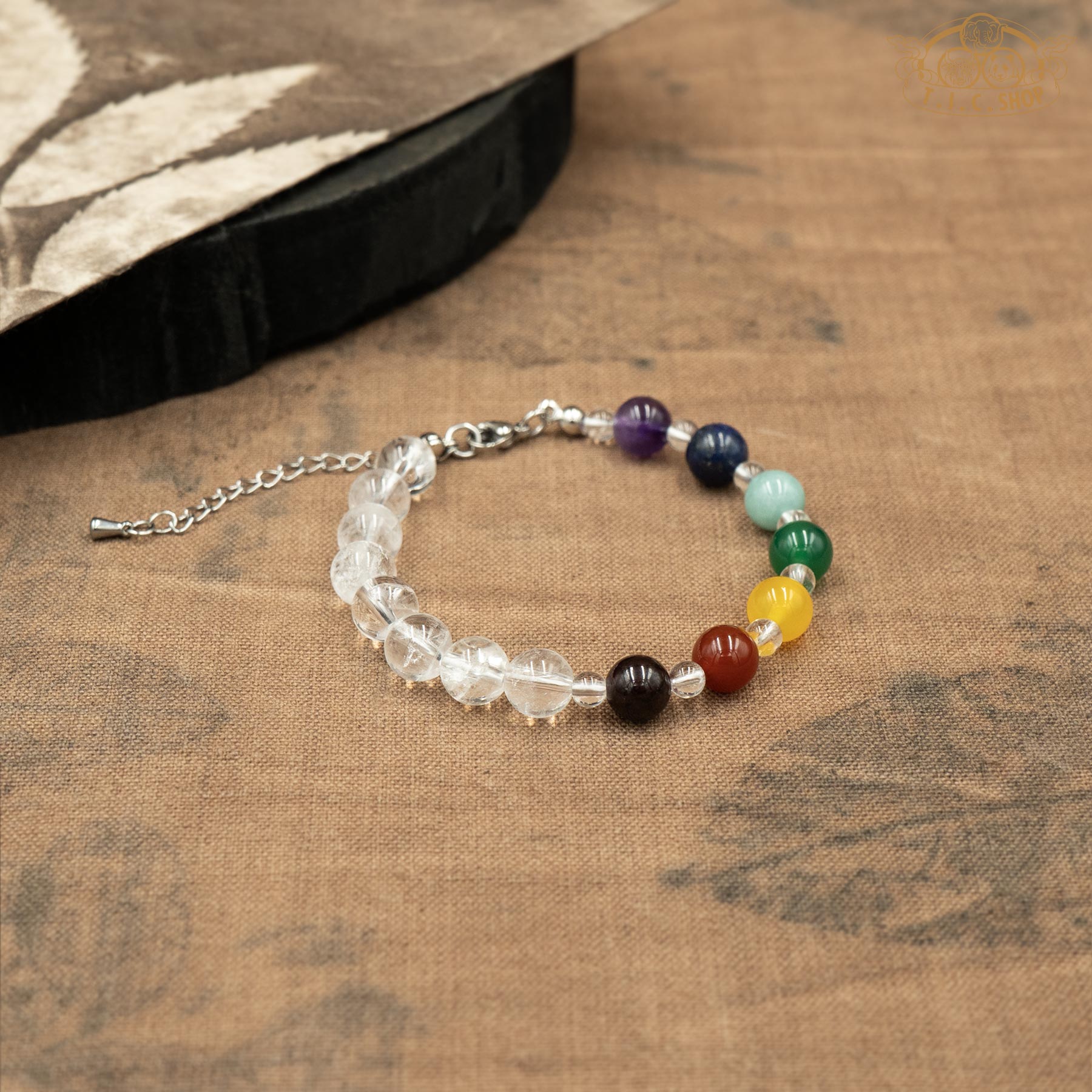 7 Chakra Clear Quartz 8mm Beads Bracelet-detail