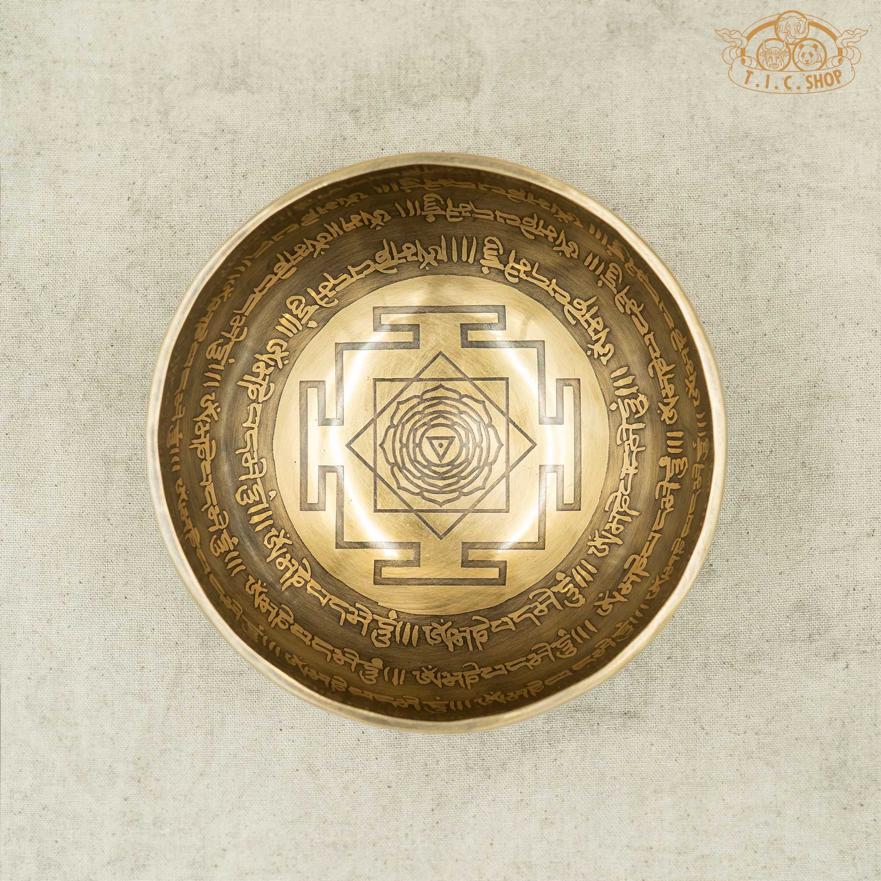 Top View of Crown Chakra Mandala Brass Singing Bowl 14cm