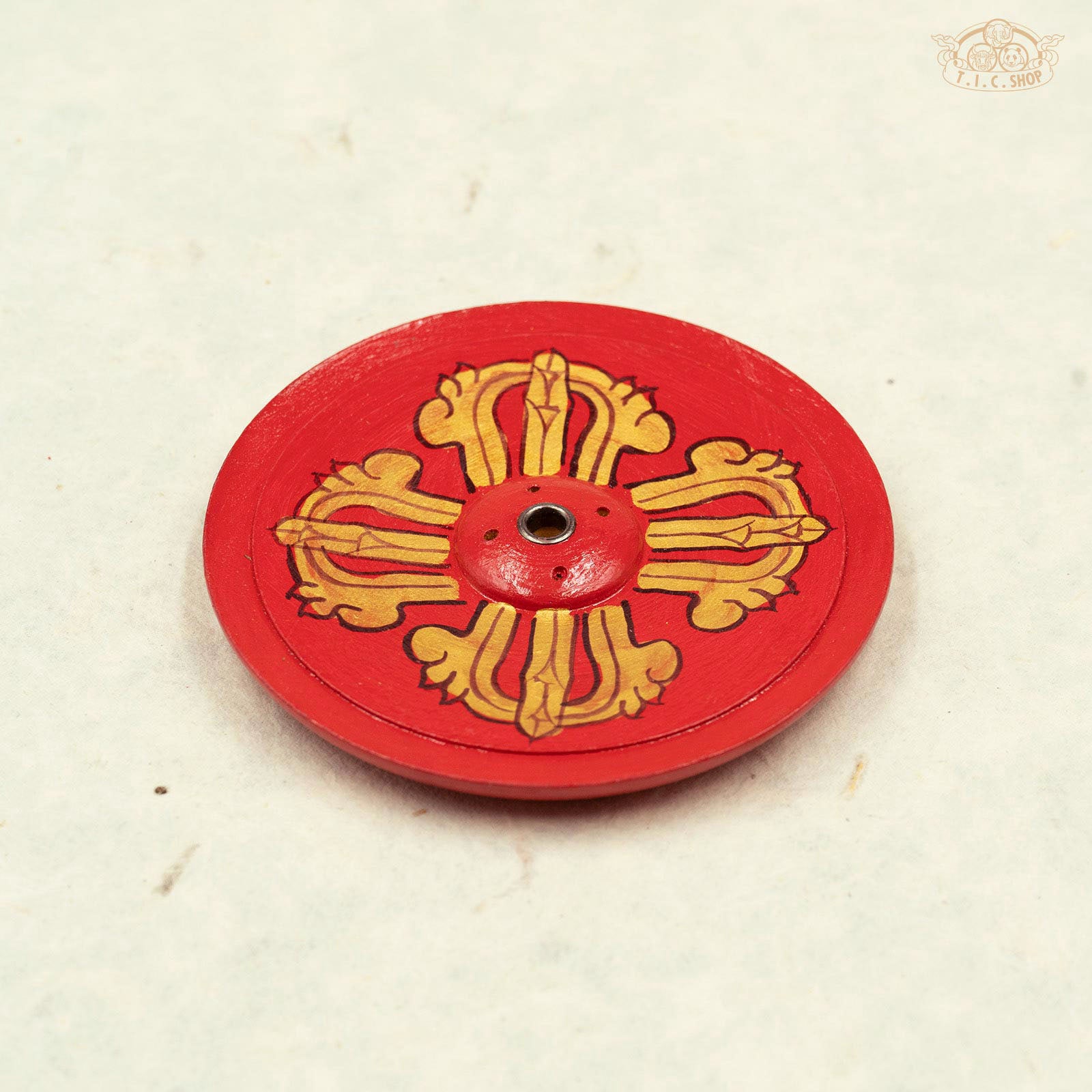 Vajra Symbol Hand-painted Wooden Plate Incense Holder