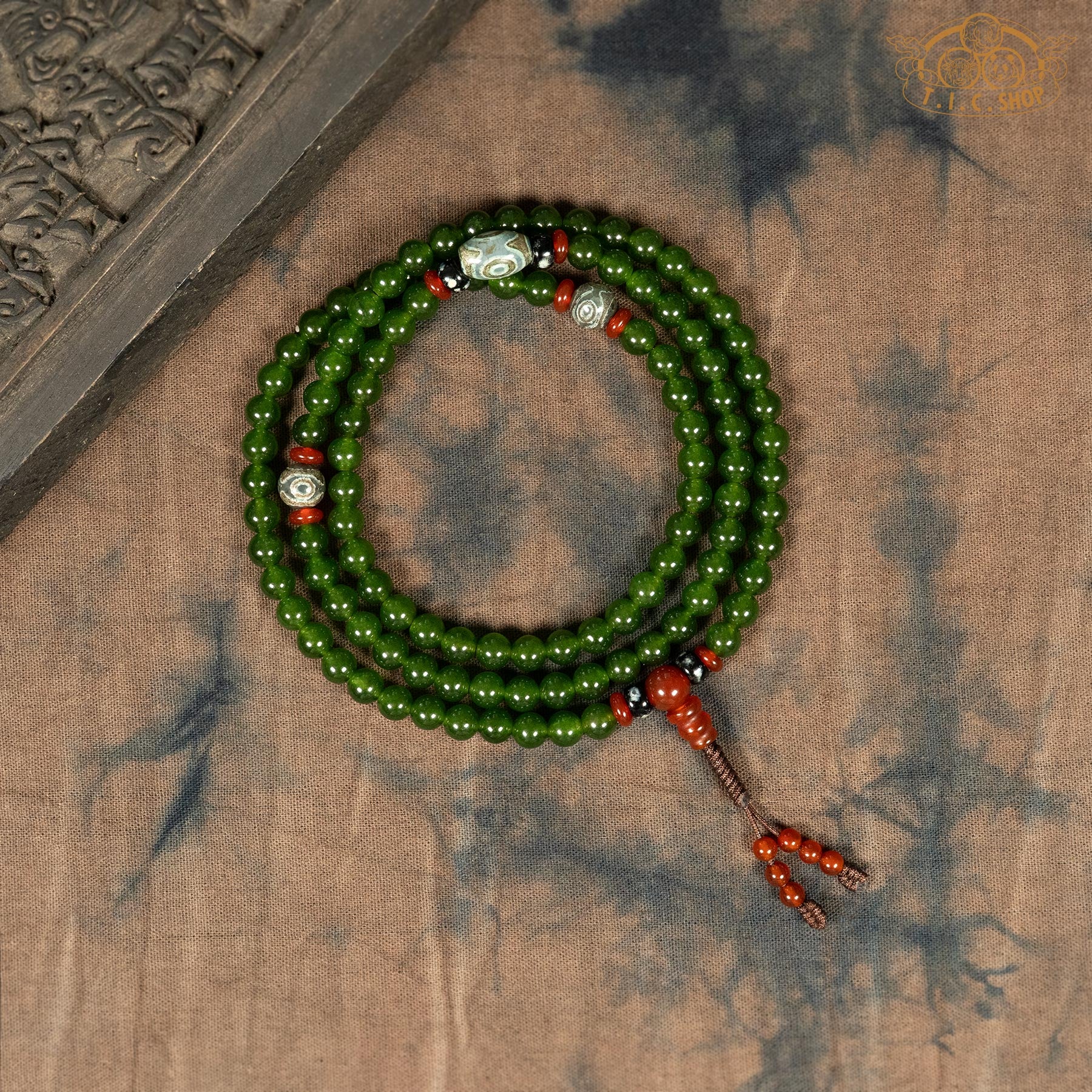 Green Agate 6mm 108-Bead Traditional Prayer Mala