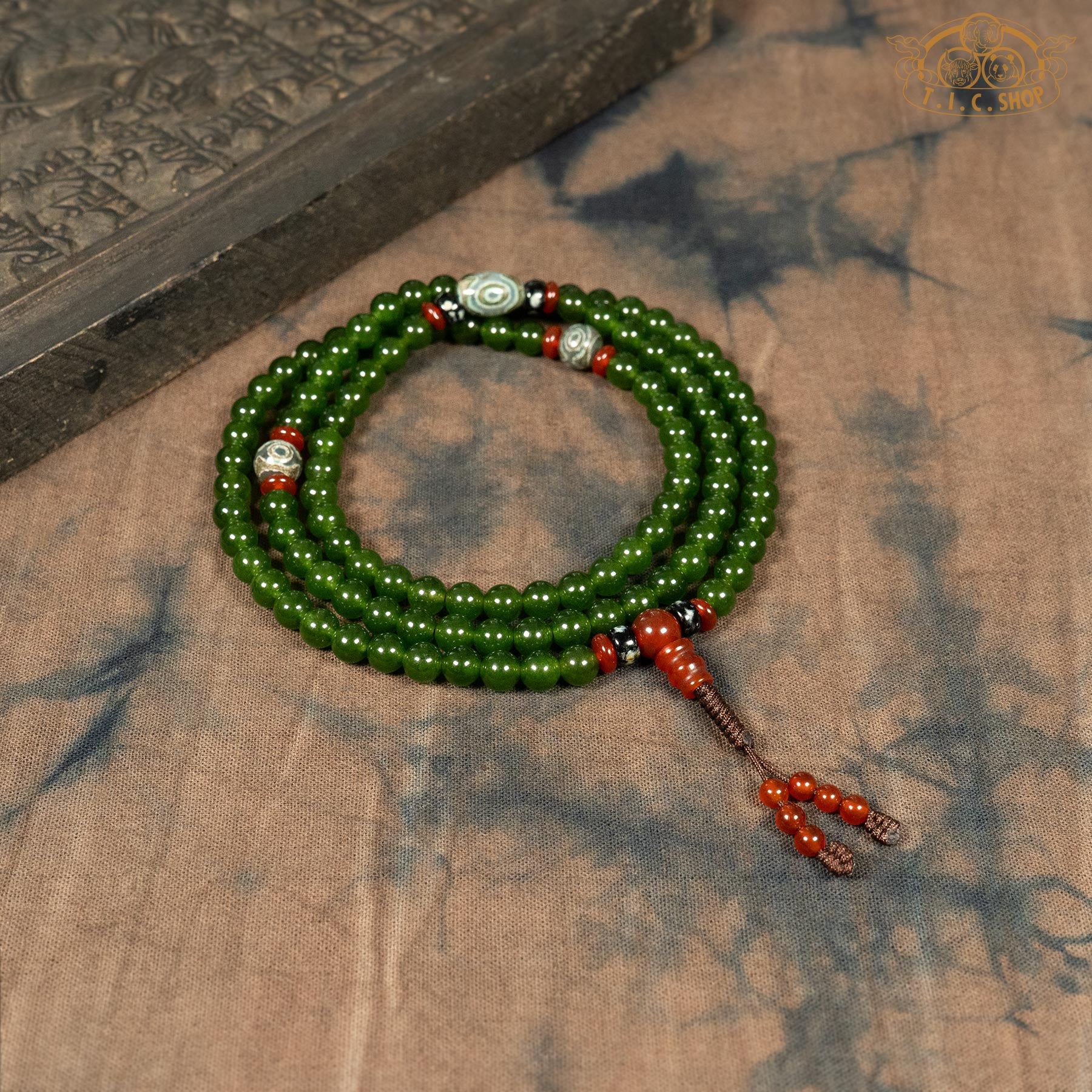 Green Agate 6mm 108-Bead Traditional Prayer Mala