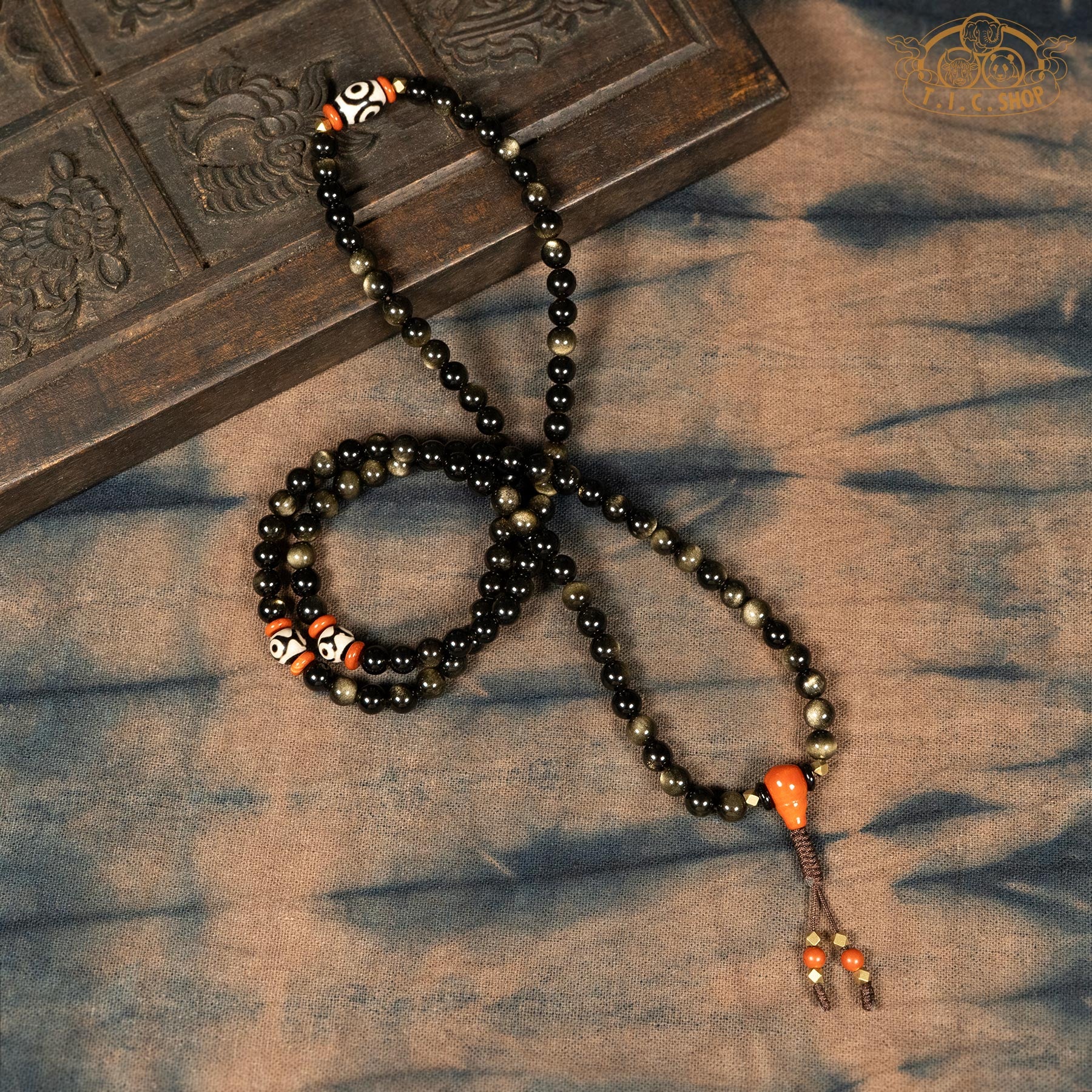 Gold Sheen Obsidian 6mm 108-Bead Traditional Prayer Mala
