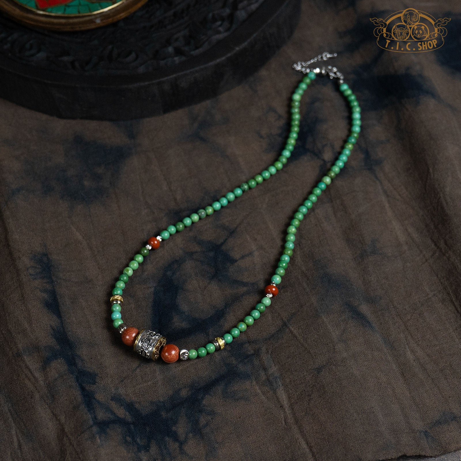 Om Mantra Enhanced Turquoise Beaded Necklace