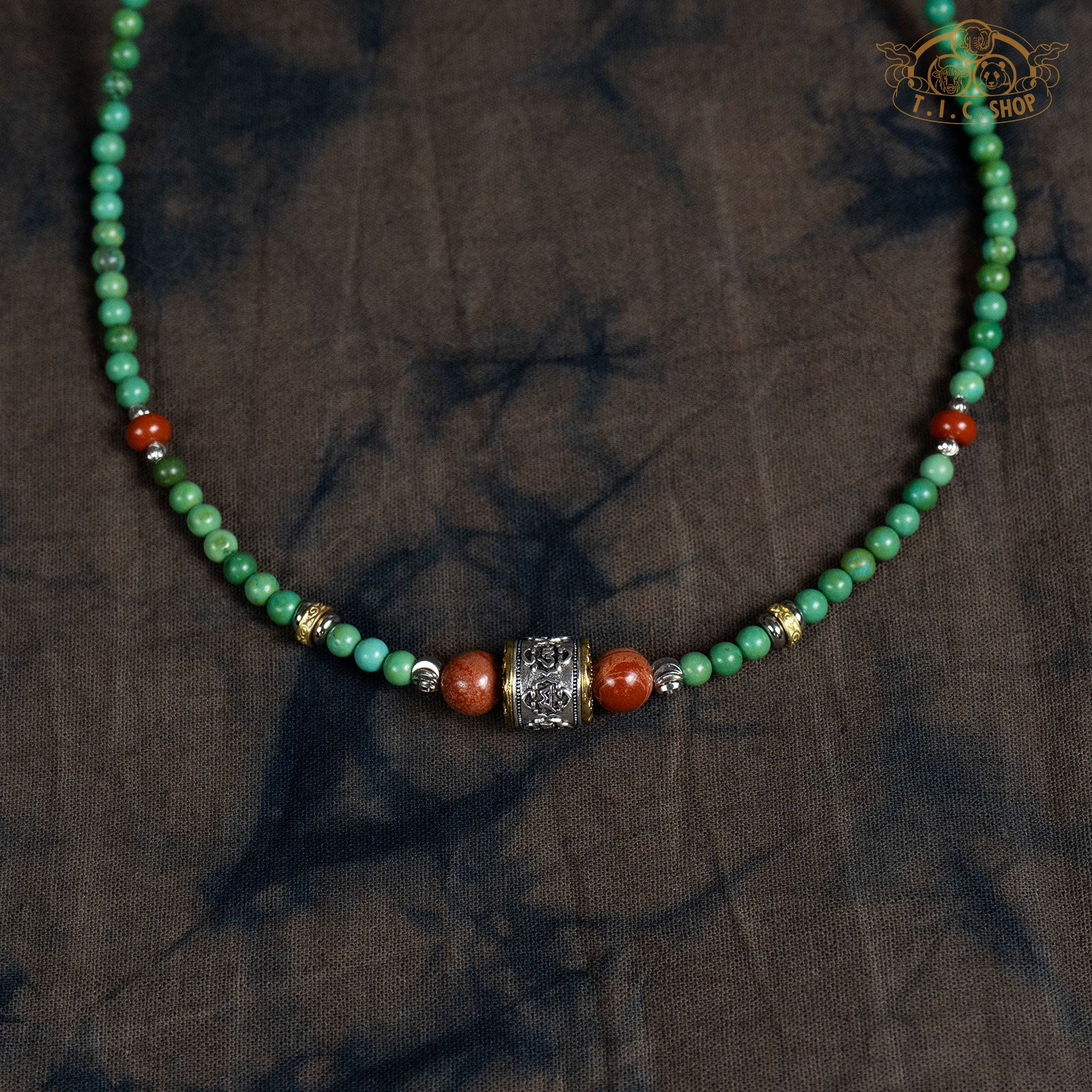 Om Mantra Enhanced Turquoise Beaded Necklace