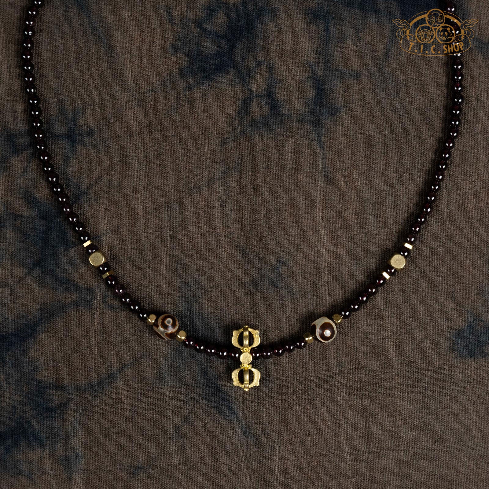 Vajra Pendant Garnet Beaded Necklace