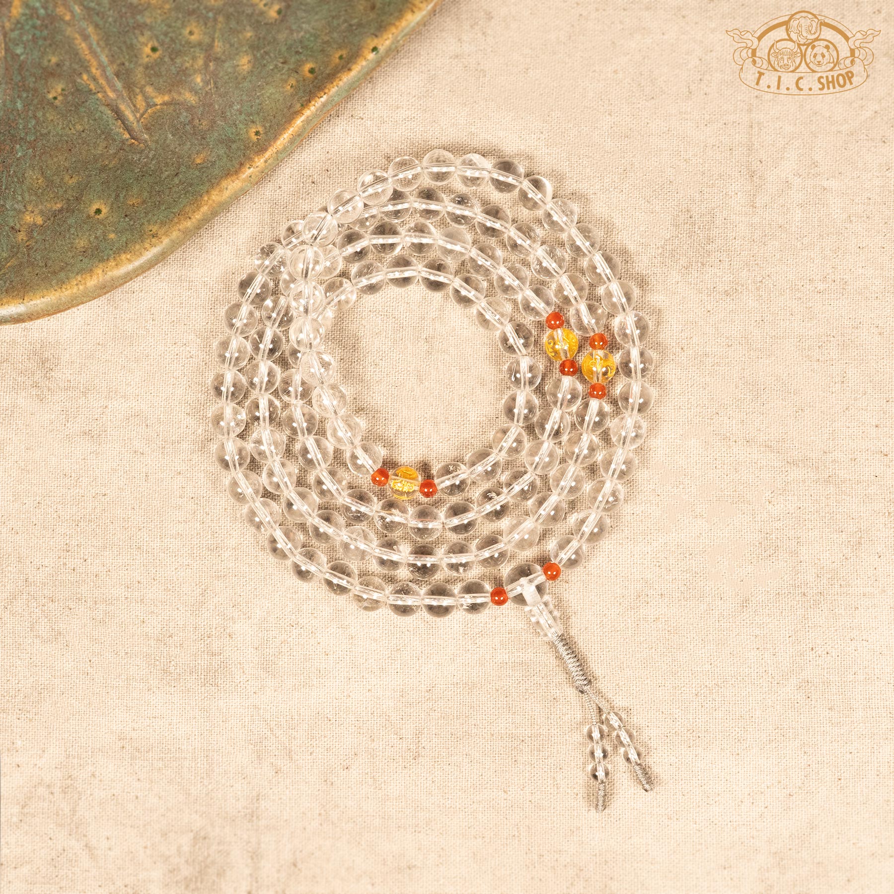 Clear Quartz 8mm 108-Bead Traditional Prayer Mala