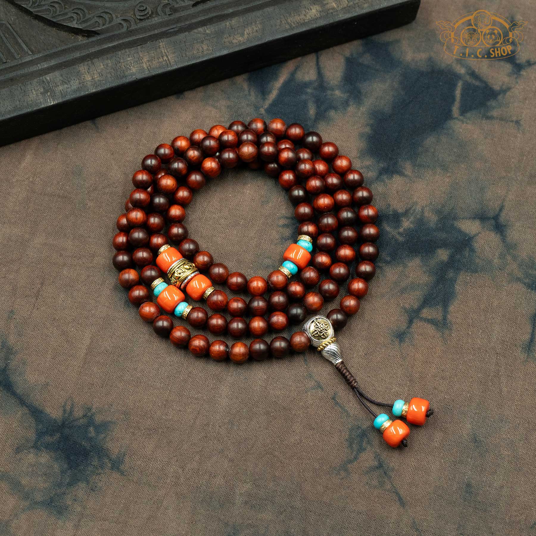 Red Sandalwood 8mm 108-Bead Traditional Prayer Mala