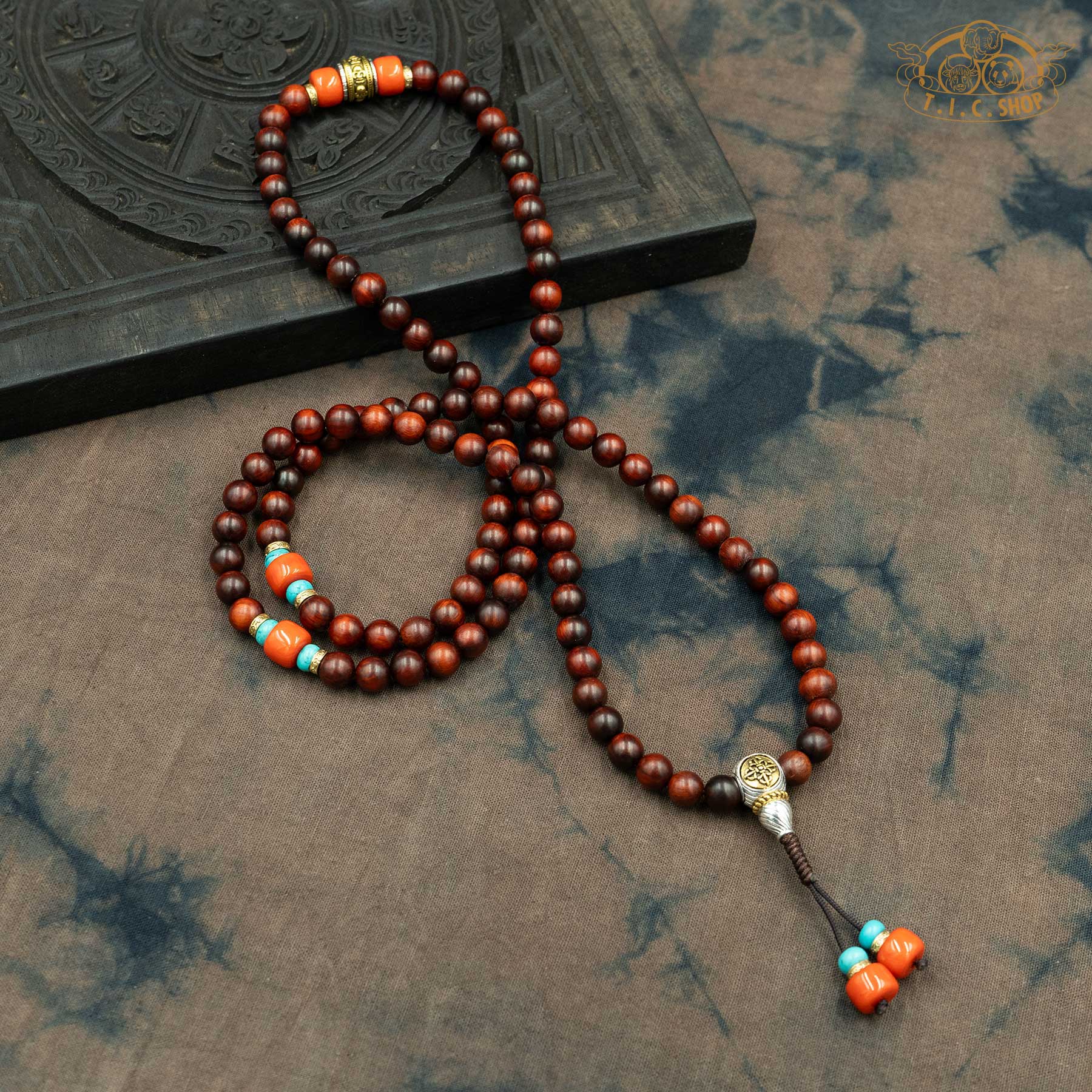 Red Sandalwood 8mm 108-Bead Traditional Prayer Mala