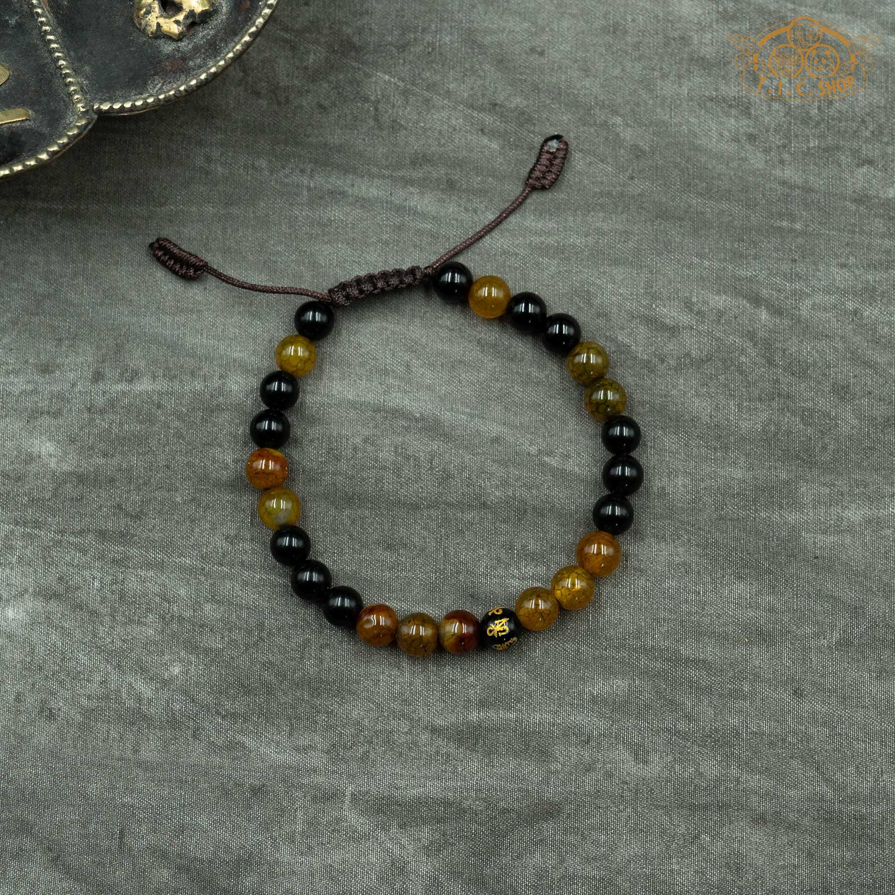 Dragon Vein Agate Black Onyx 6mm Beads Bracelet