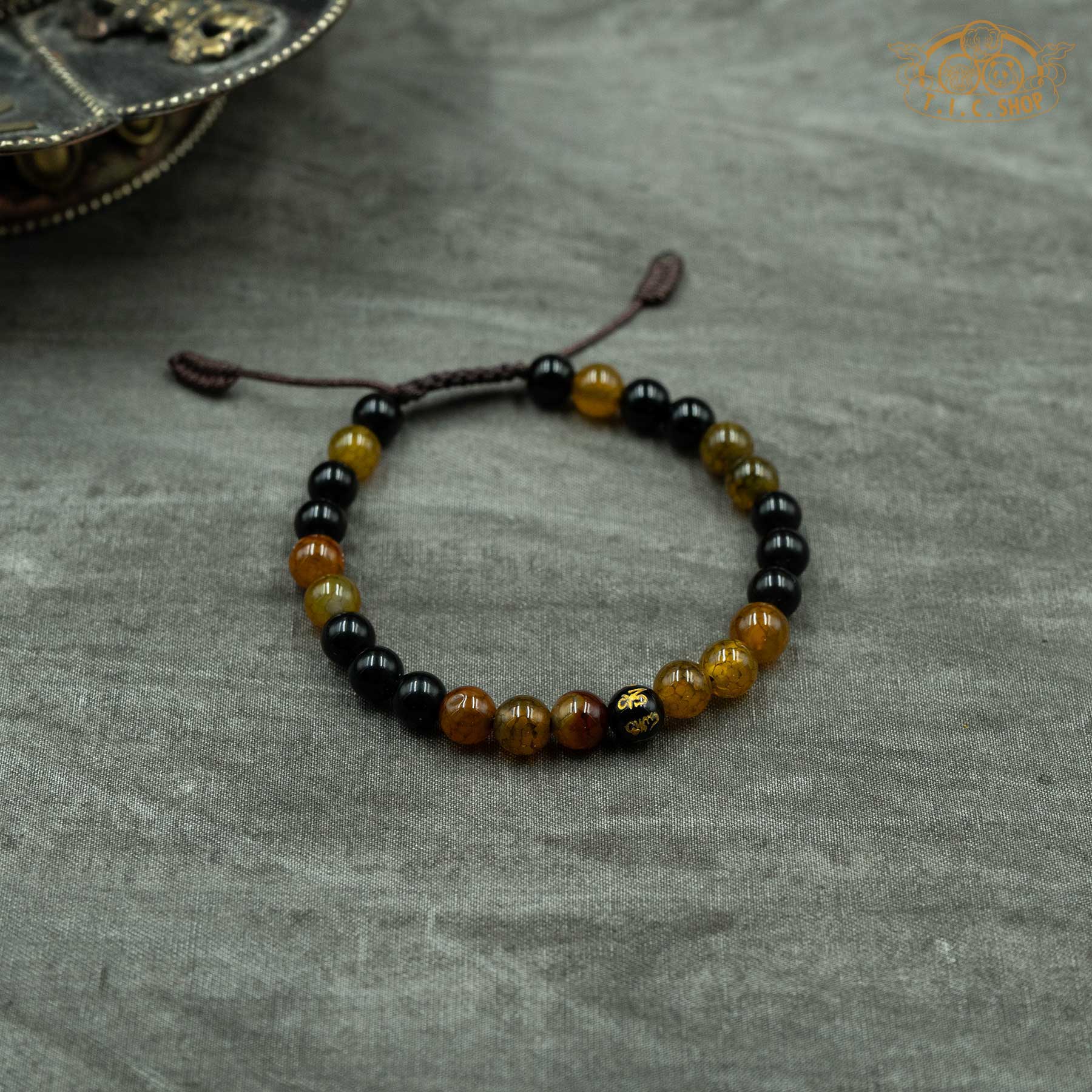 Dragon Vein Agate Black Onyx 6mm Beads Bracelet