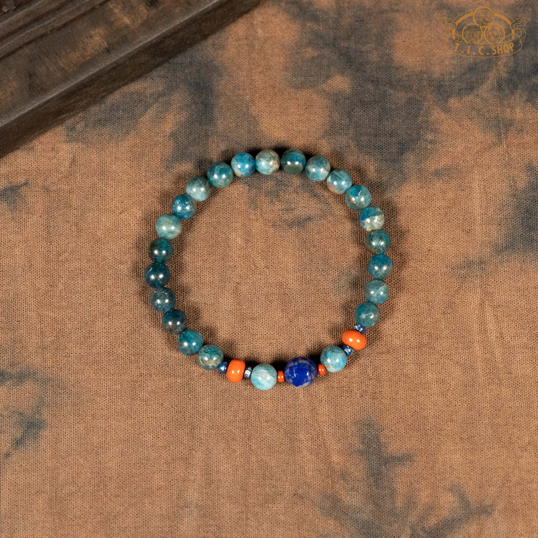 Blue Apatite 6mm Bead Bracelet with Lapis Lazuli