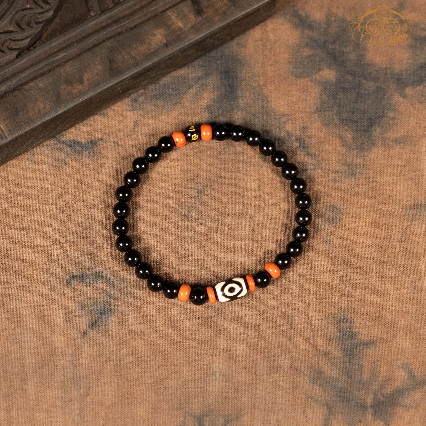 Dzi Bead Obsidian 6mm Beads Bracelet
