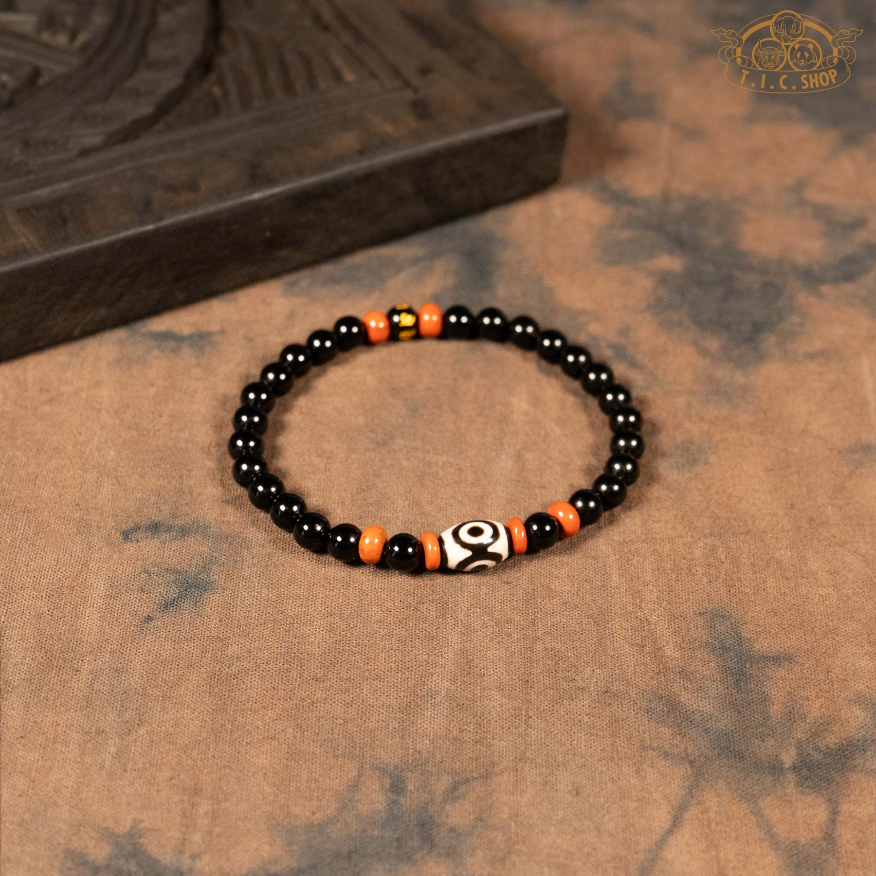 Dzi Bead Obsidian 6mm Beads Bracelet