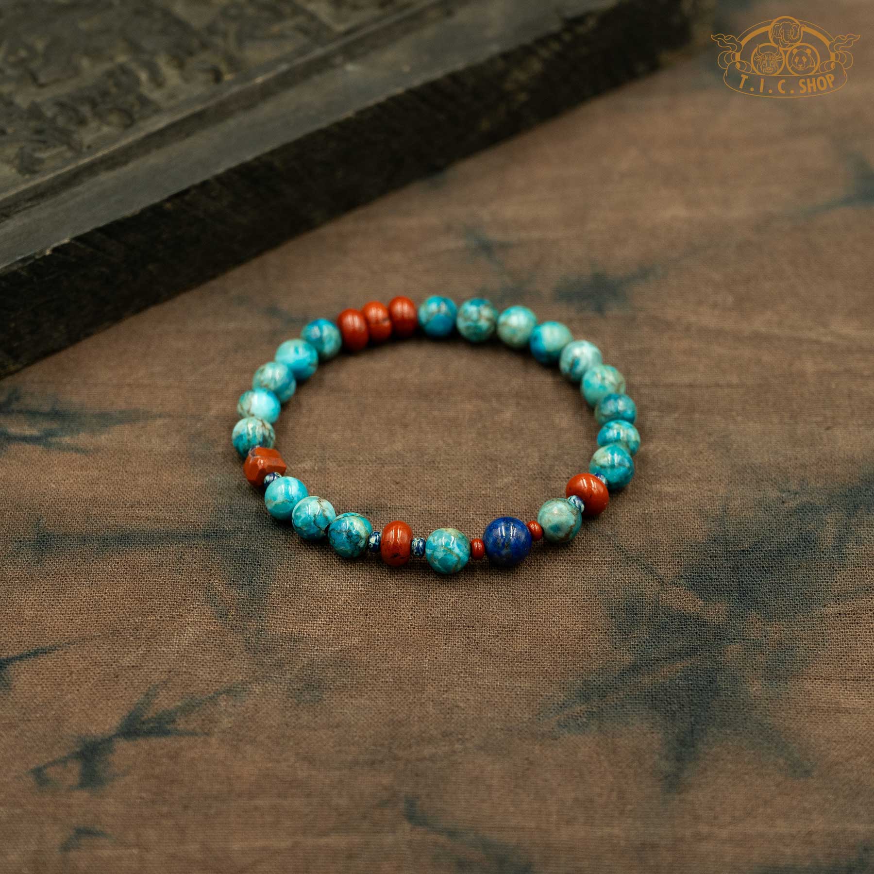 Turquoise Jasper with Red Jasper and Lapis Lazuli Beads Bracelet