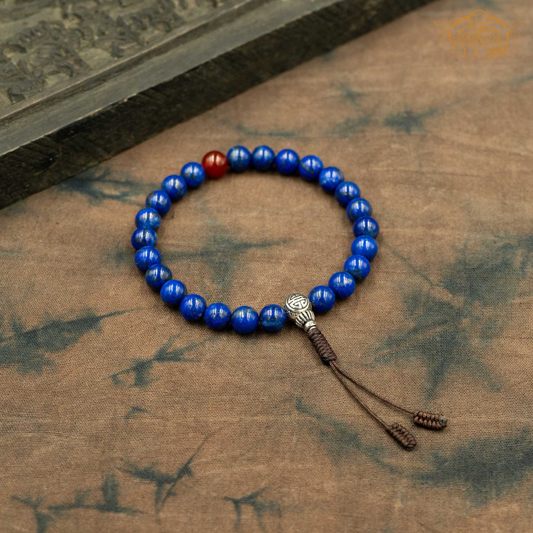 Lapis Lazuli 7mm Beads Wrist Mala Bracelet with S925 Guru Bead