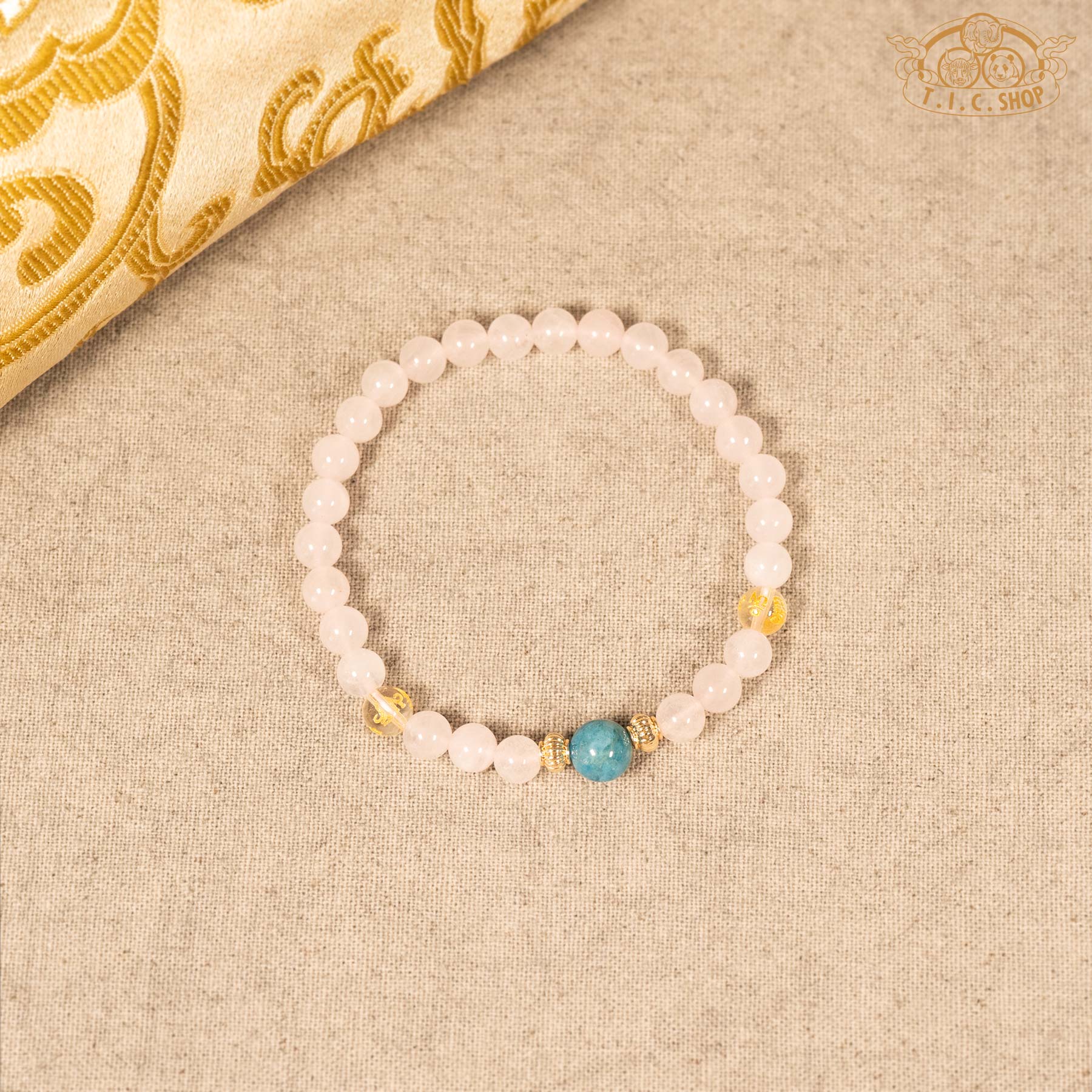 Rose Quartz 6mm Bead Bracelet with Blue Apatite