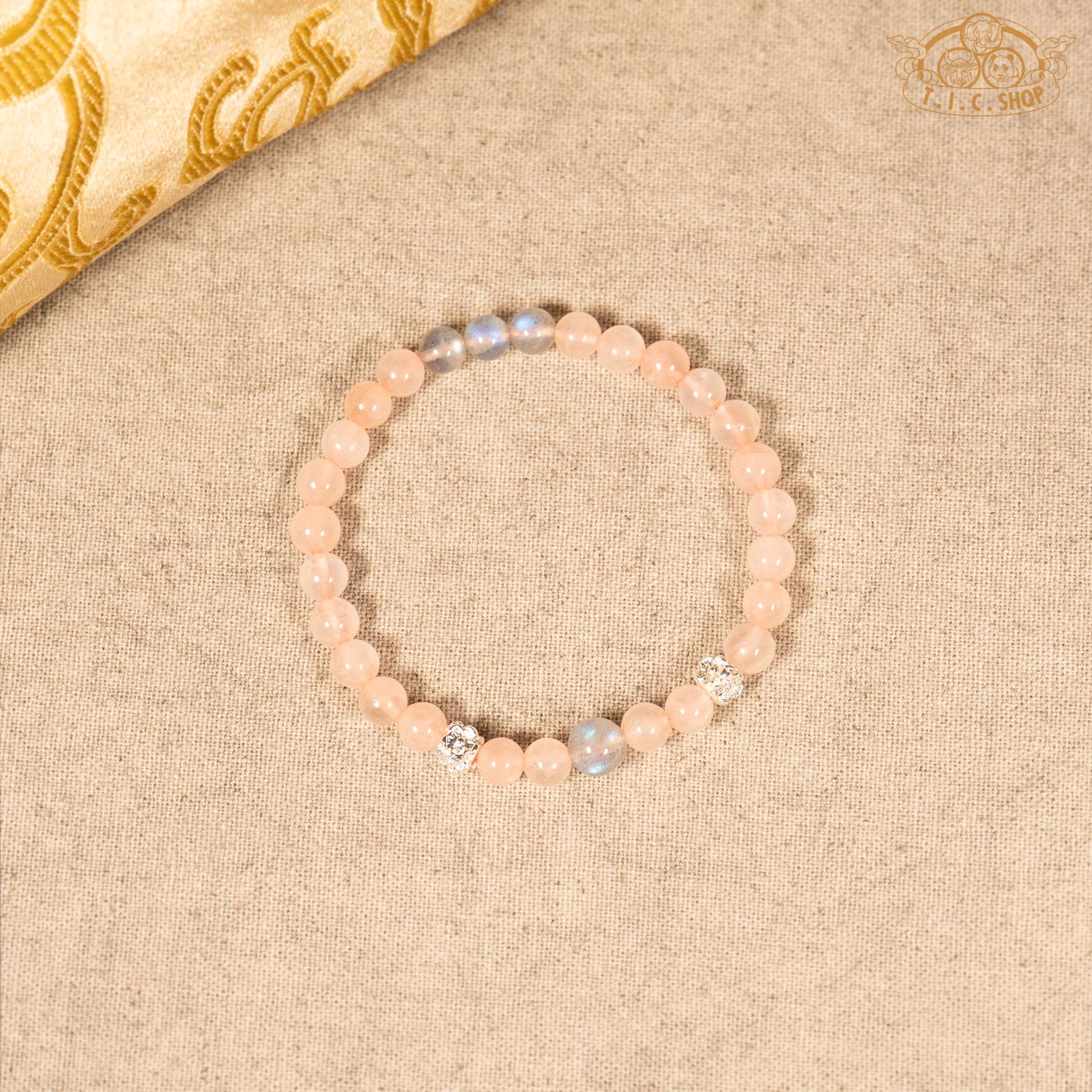Rose Quartz 6mm Bead Bracelet with Moonstone