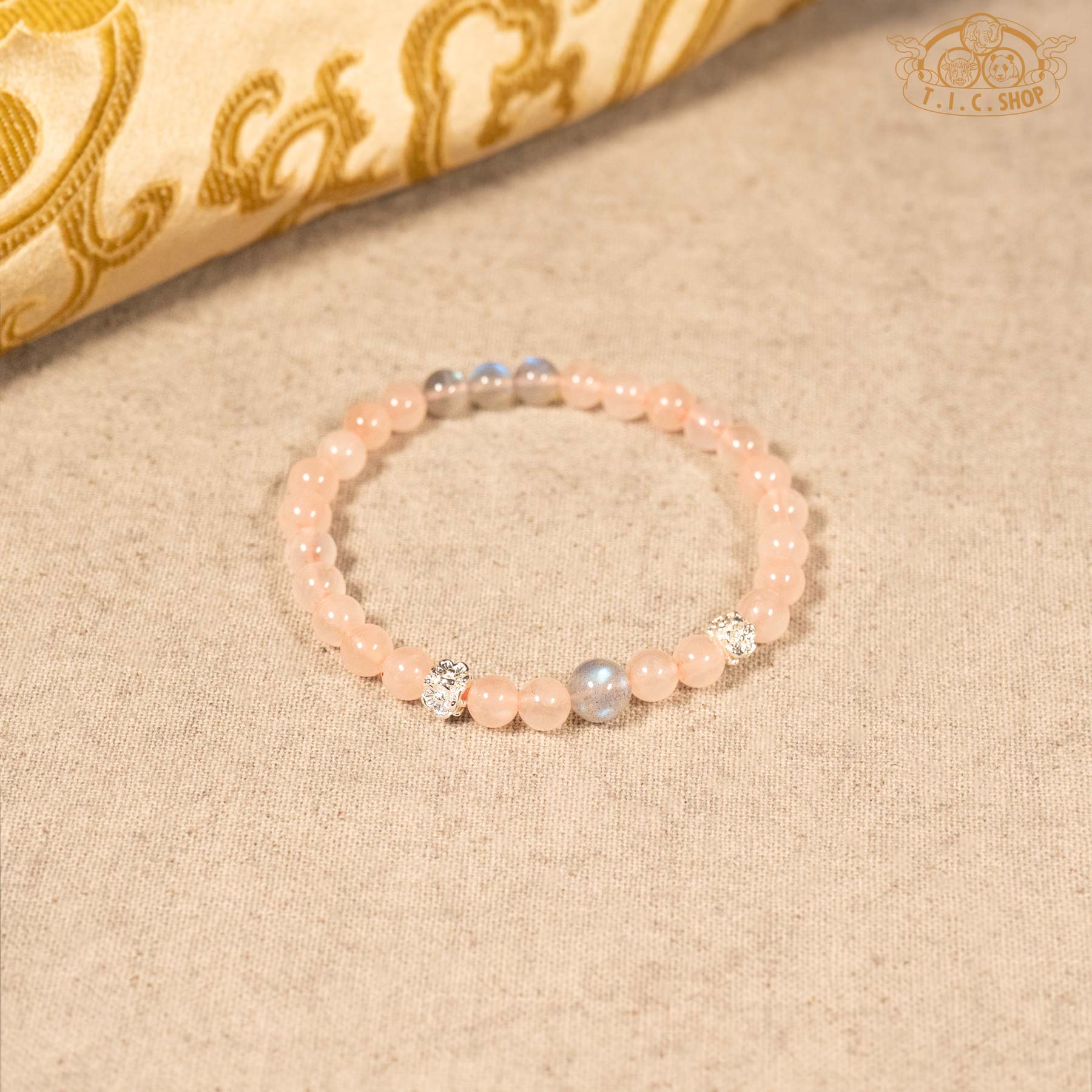 Rose Quartz 6mm Bead Bracelet with Moonstone