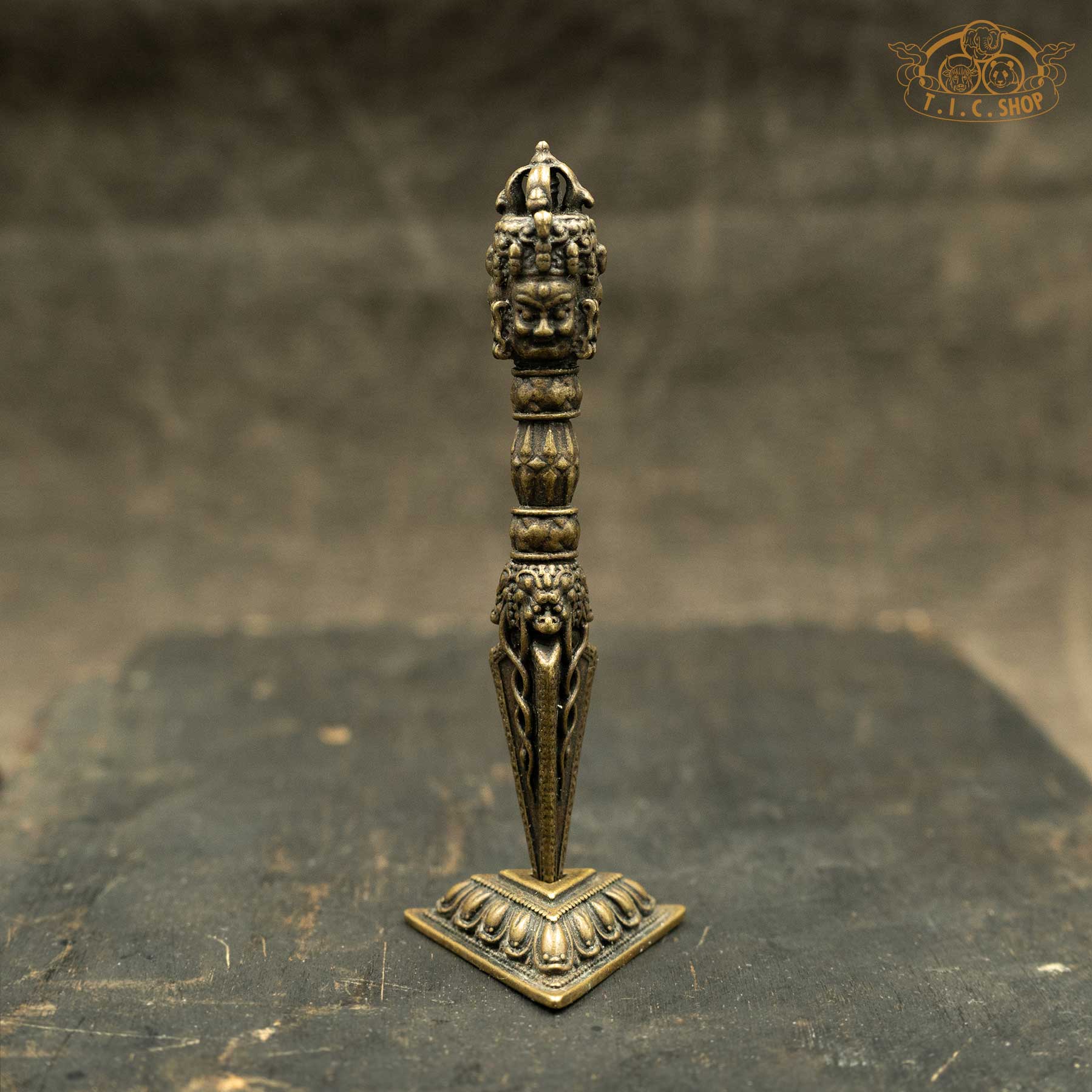 Tibetan Ritual Brass Phurba with Stand