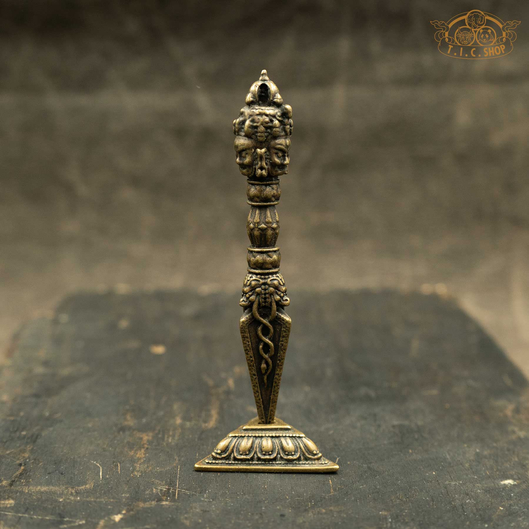 Tibetan Ritual Brass Phurba with Stand