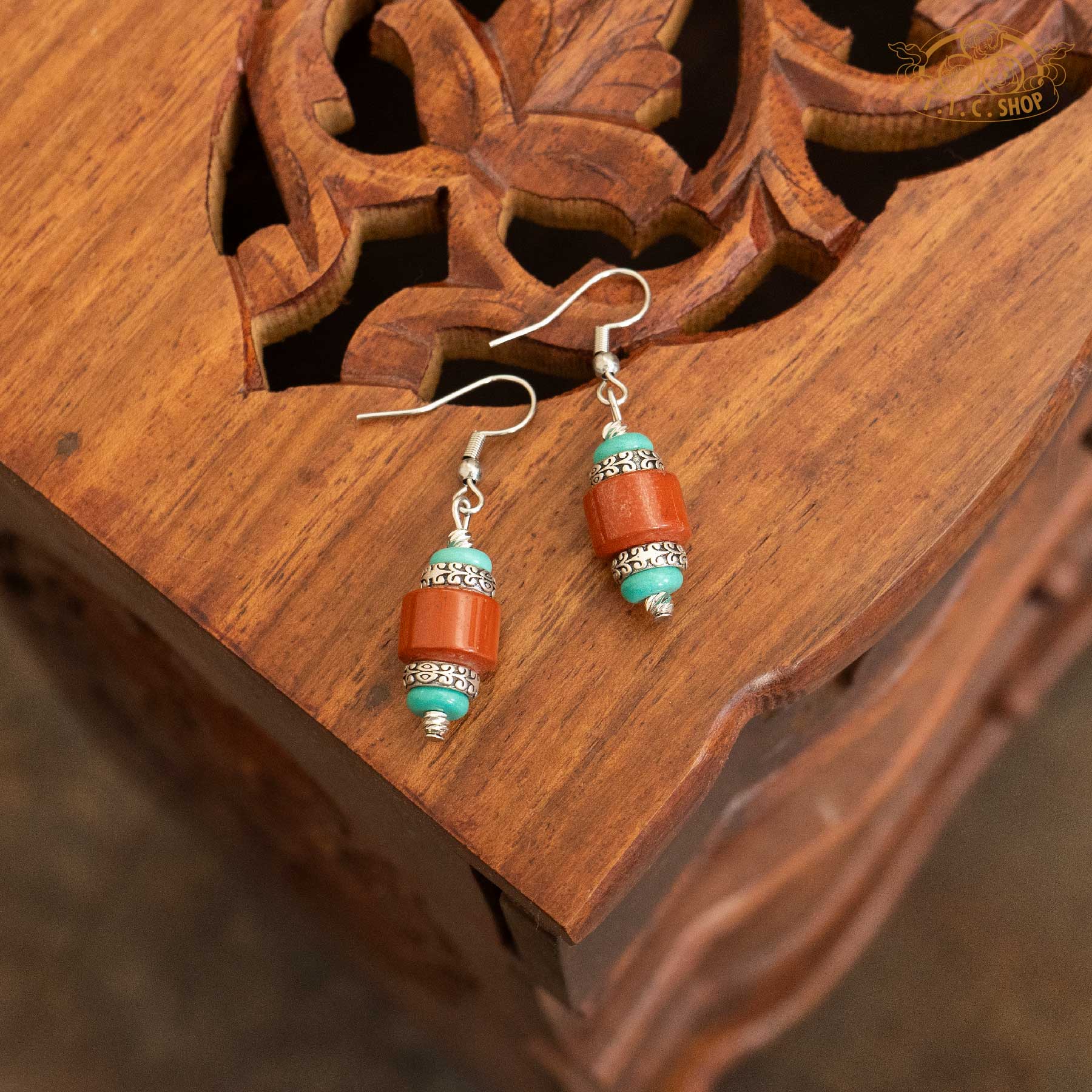 Red Jasper Tibetan Style Earrings