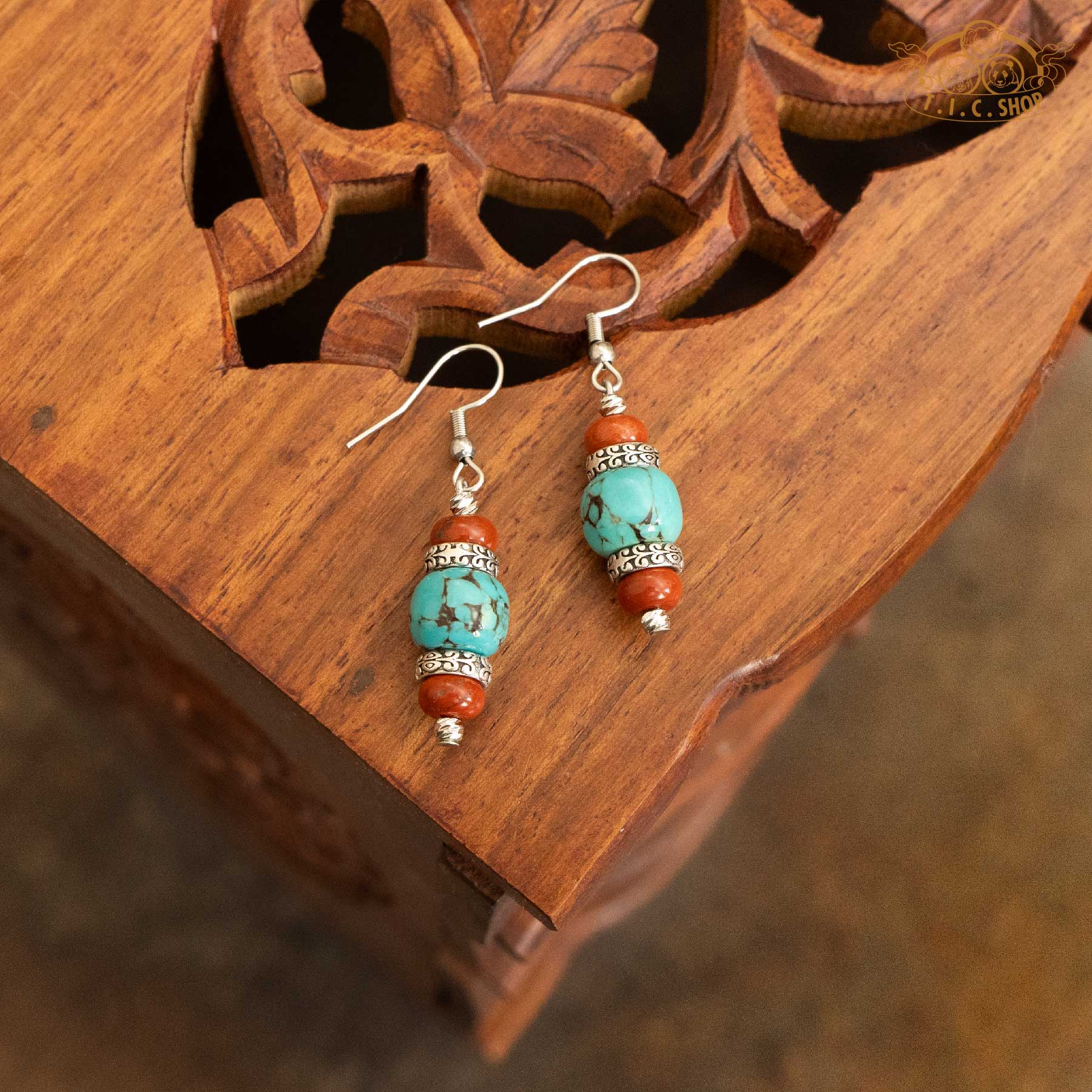 Magnesite Turquoise Tibetan Style Earrings