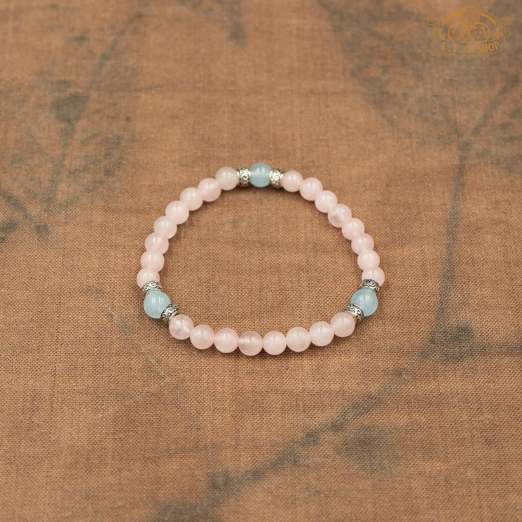 Rose Quartz Bead Bracelet with Aquamarine
