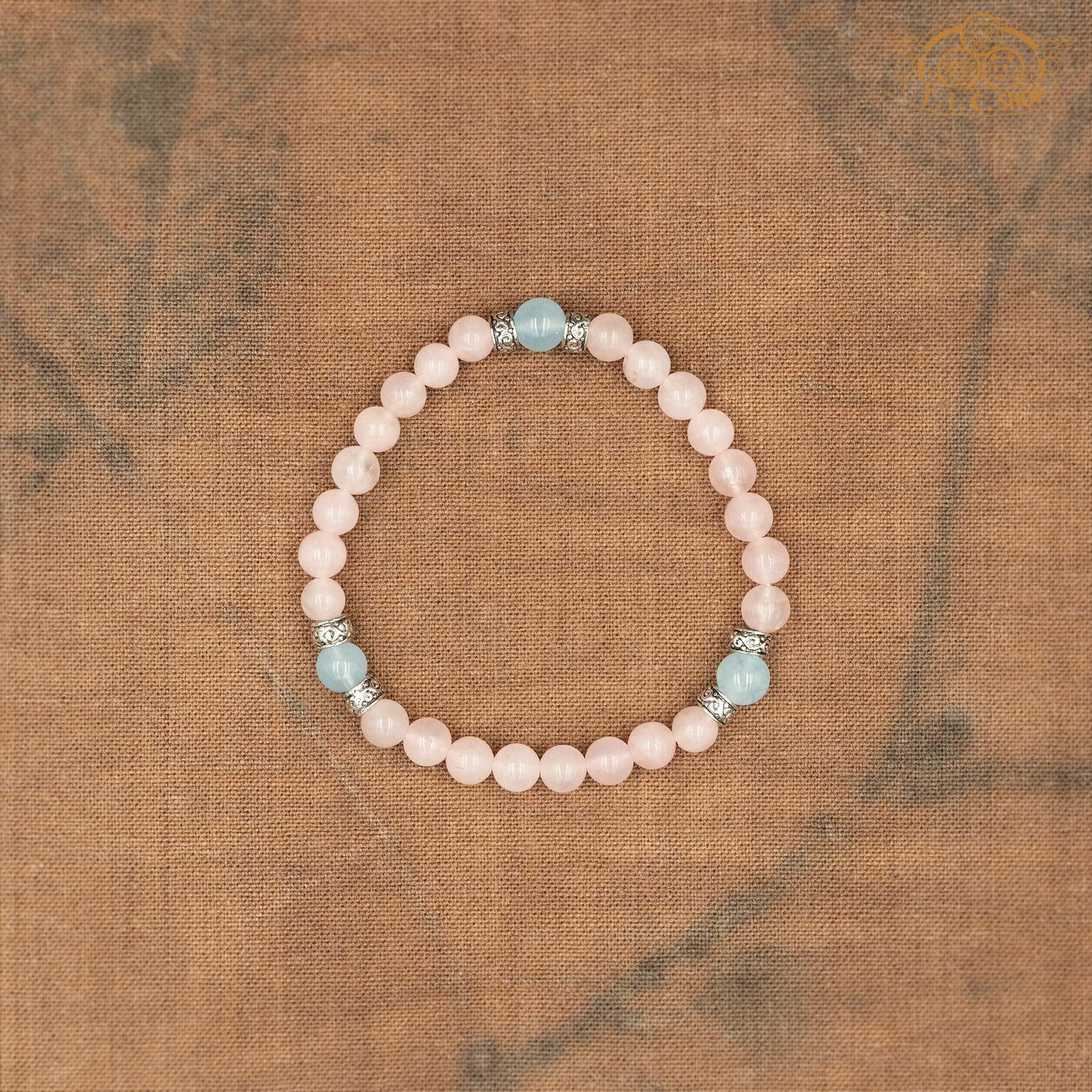Rose Quartz Bead Bracelet with Aquamarine
