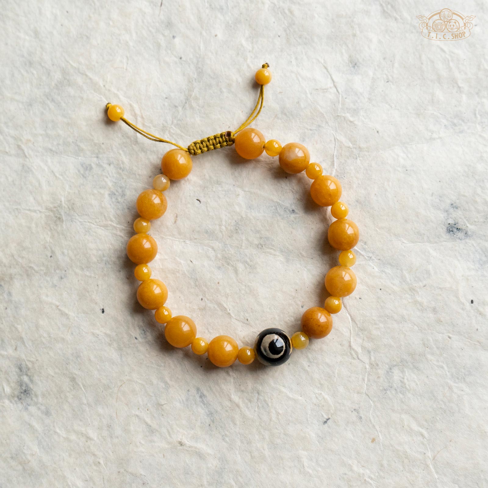 Dzi Bead Yellow Jade Beads Bracelet
