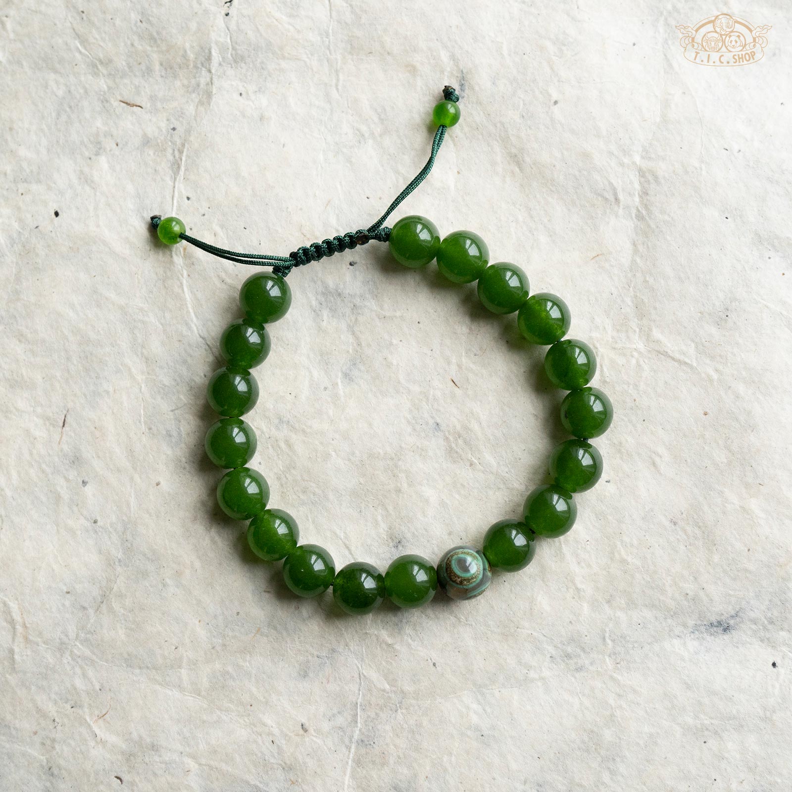 Dzi Bead Green Jade 8mm Beads Bracelet