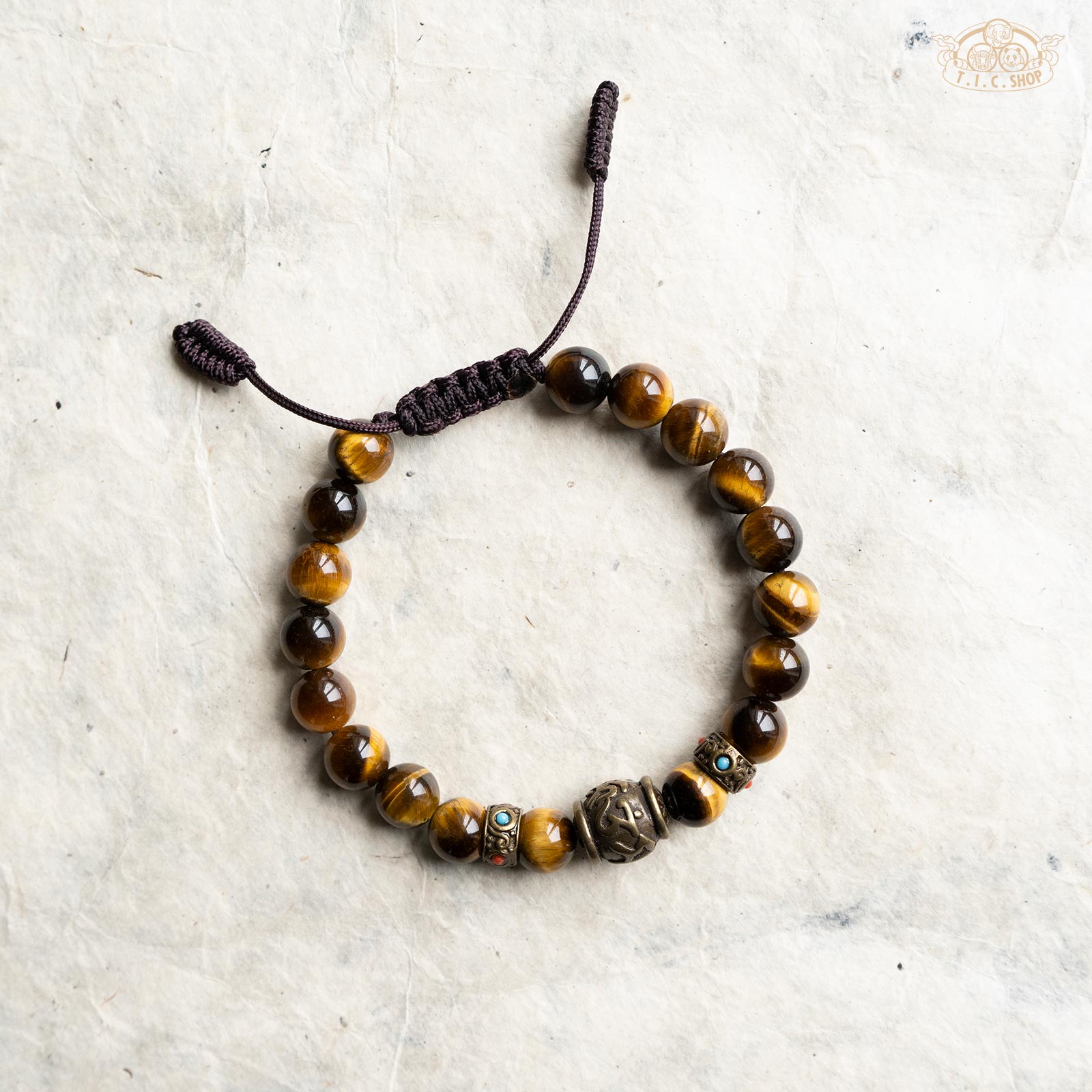 Om Mantra Tiger Eye 8mm Beads Bracelet