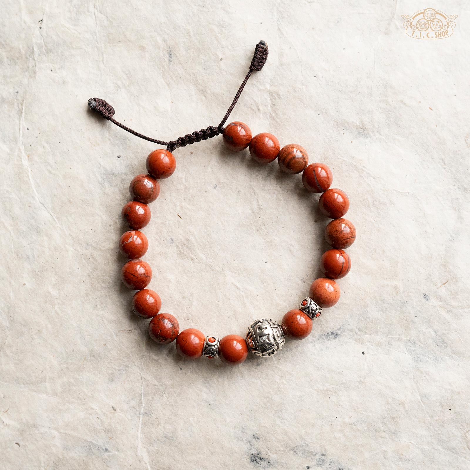 Om Mantra Red Jasper 8mm Beads Bracelet