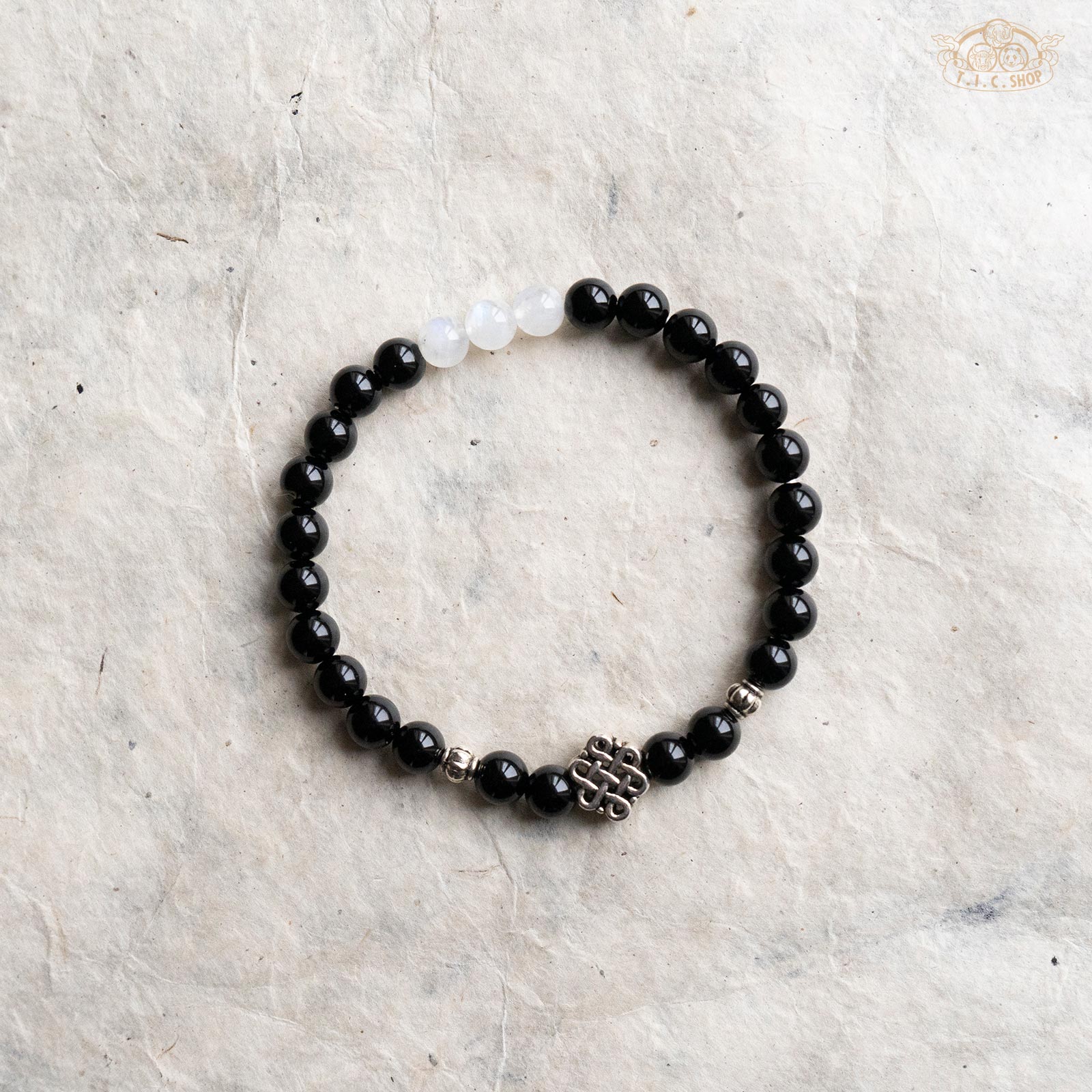 'Endless Delight' Obsidian 6mm Beads Bracelet with Endless Knot Symbol