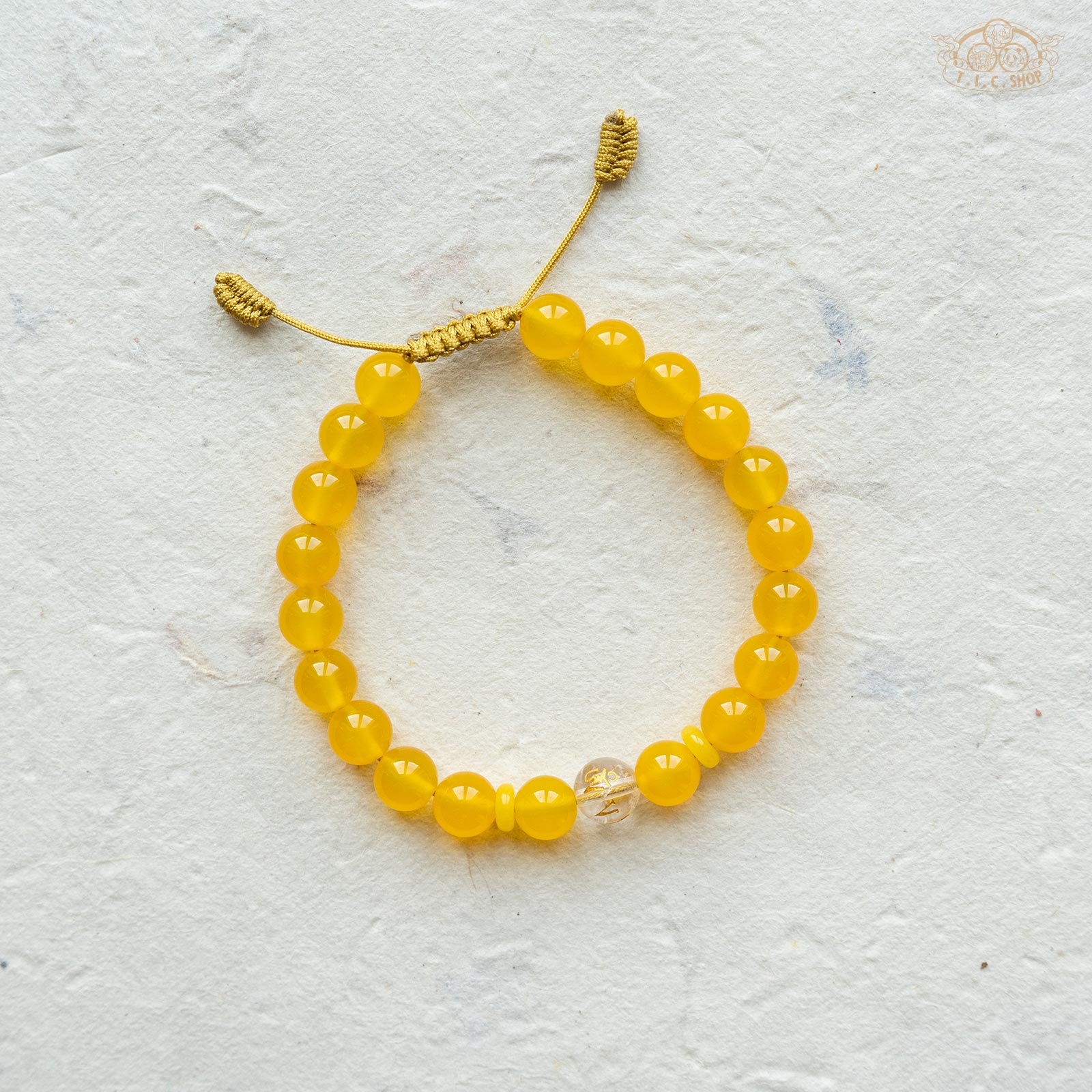 Om Mantra Yellow Agate 8mm Beads Bracelet