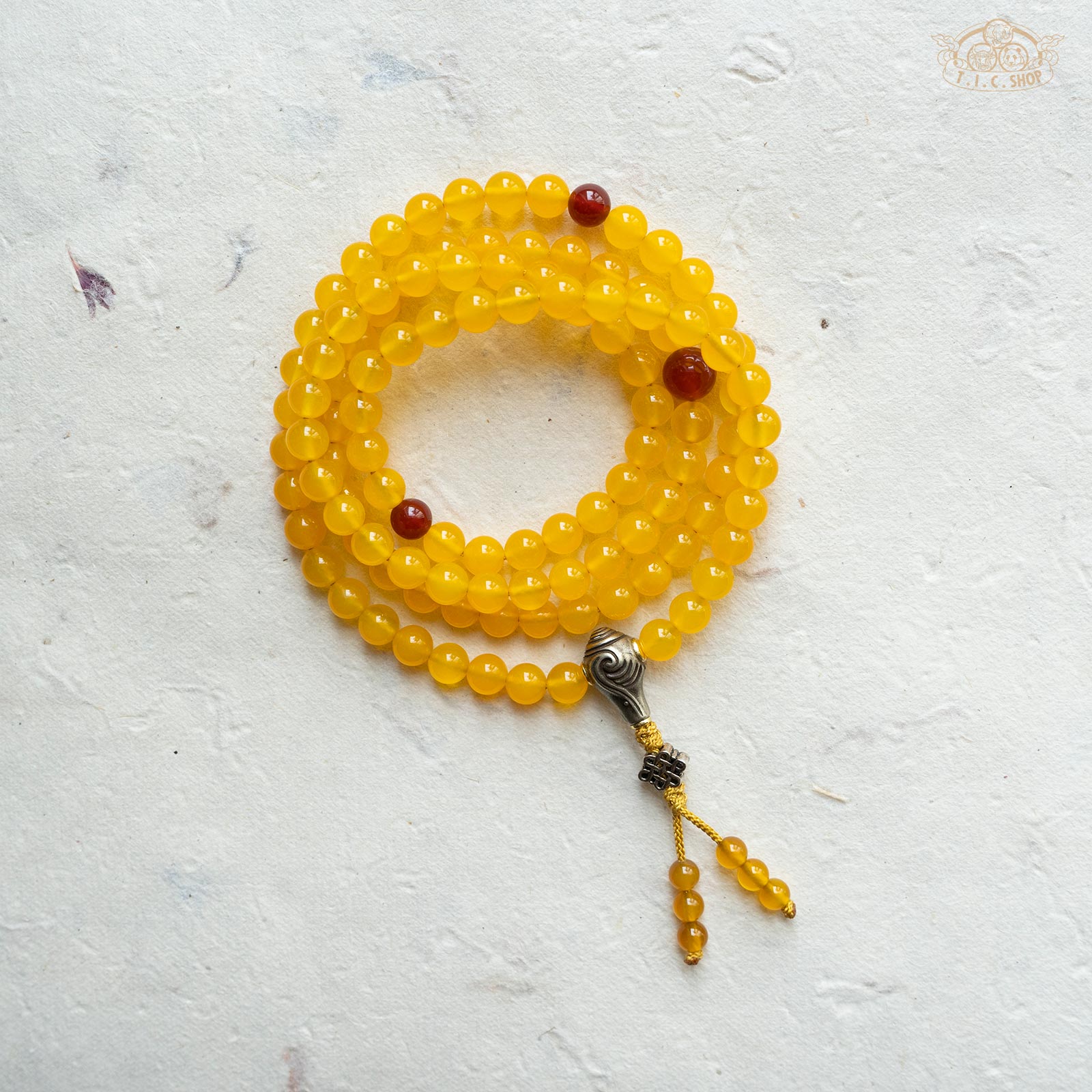 Yellow Agate 8mm 108-Bead Traditional Prayer Mala