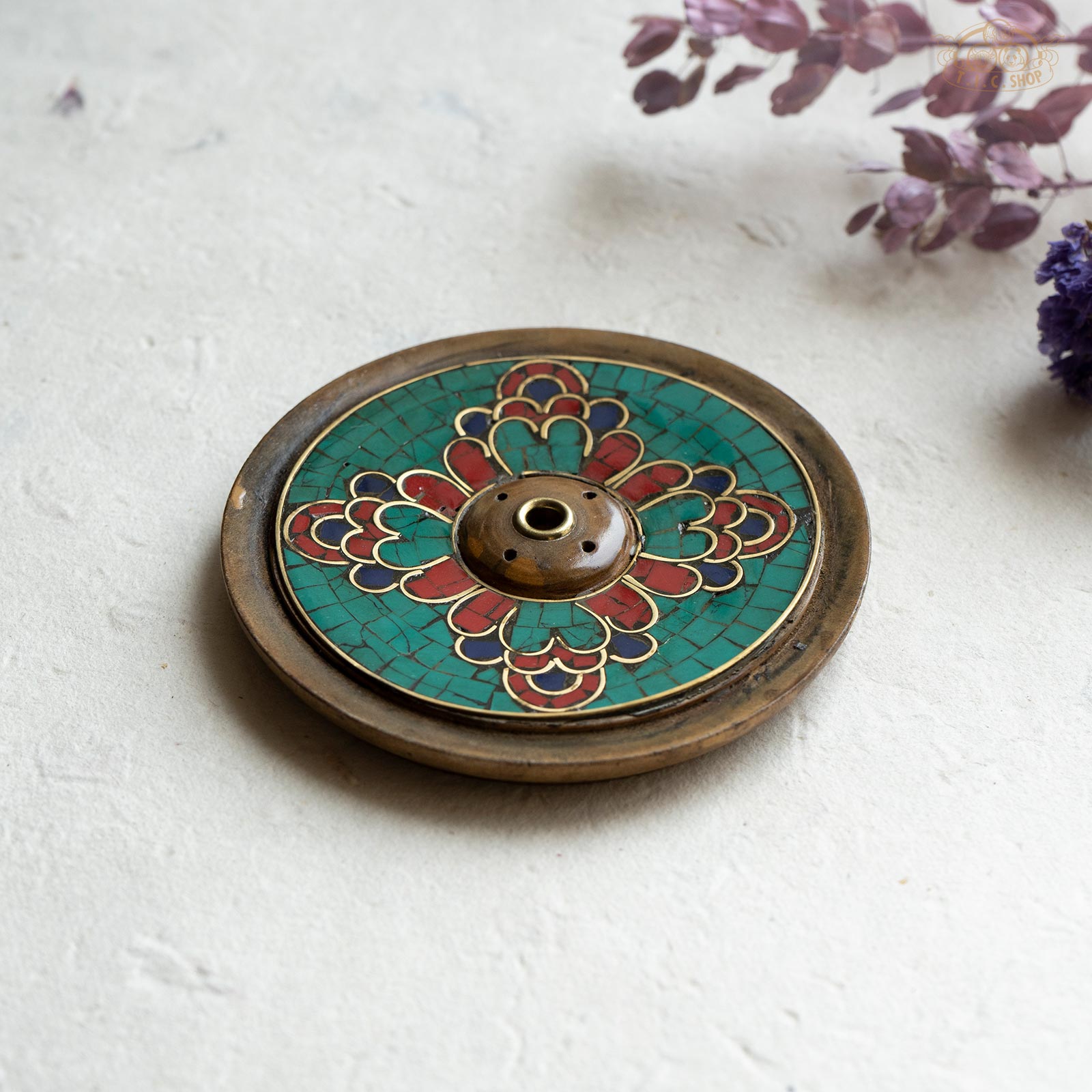 Mosaic Flower Wooden Incense Holder Plate